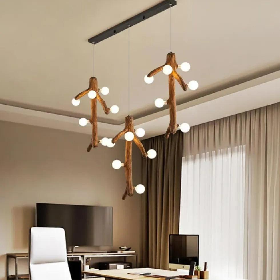 Modern White Globe LED Chandelier with Tree Trunk Design - Perfect for Dining Room, Bedroom, and Living Room Lighting Decor