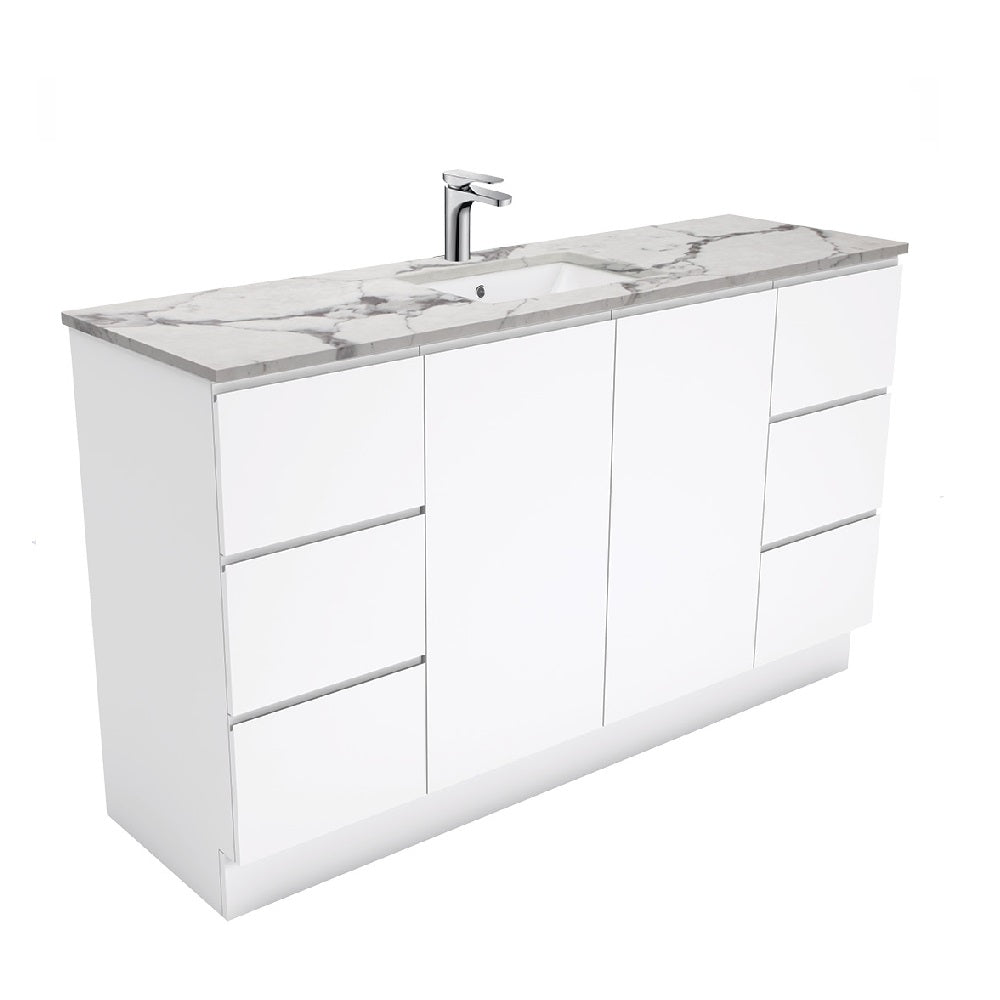 Fienza SM150CS 60-Inch Fingerpull Calacatta Marble Bathroom Vanity with Single Bowl - Modern Luxury for Master Bath & Powder Room Remodeling