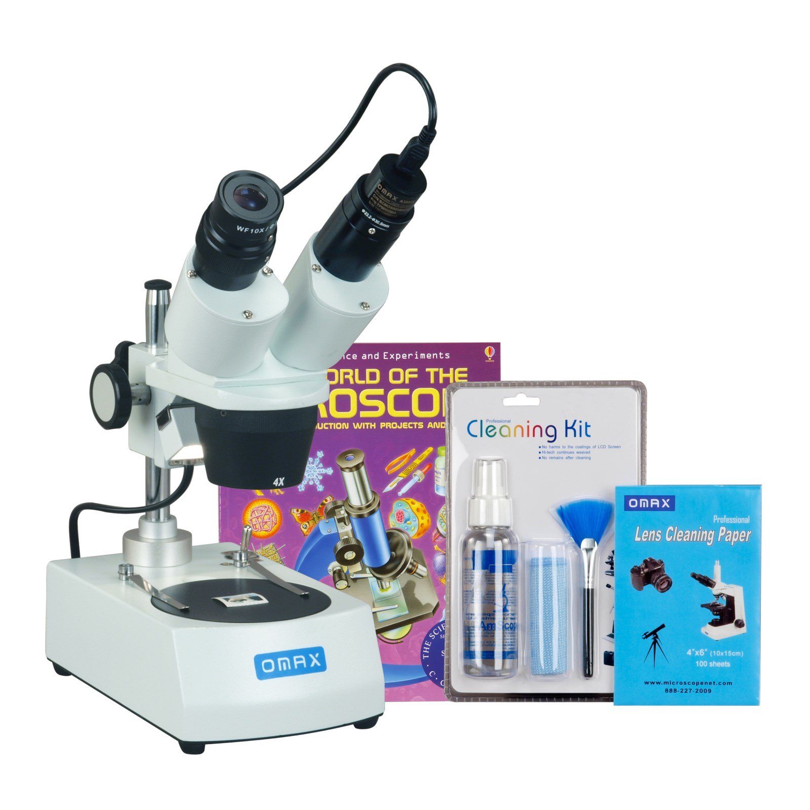 OMAX 20X-40X-80X Student Binocular Stereo Microscope with Dual LED Lights & USB Digital Camera - Includes Cleaning Kit & Instruction Book - Perfect for Classroom Labs, Science Projects & Home Learning