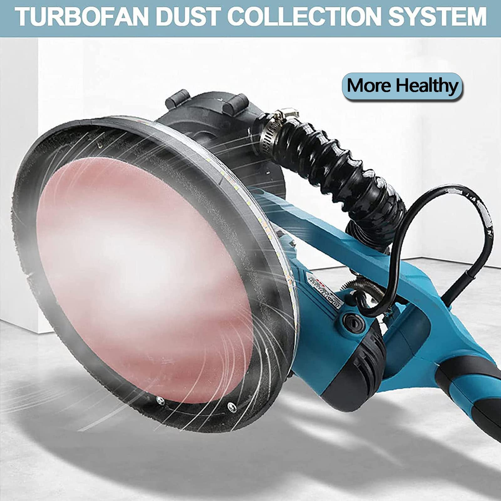 1800W Electric Drywall Sander with Vacuum Attachment - Variable Speed 1000-2100 RPM, LED Light & Extension Handle - Professional Wall Polishing Machine with Long Dust Hose & 50 Sandpapers - Perfect for Home Renovation, Drywall Repair and DIY Projects
