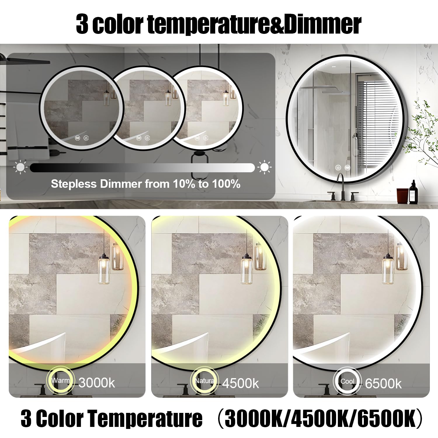 30 Inch Dimmable LED Round Bathroom Mirror - Wall Mounted Anti-Fog Vanity Mirror with Touch Switch & Demister Pad | Perfect for Makeup, Shaving & Home Decor
