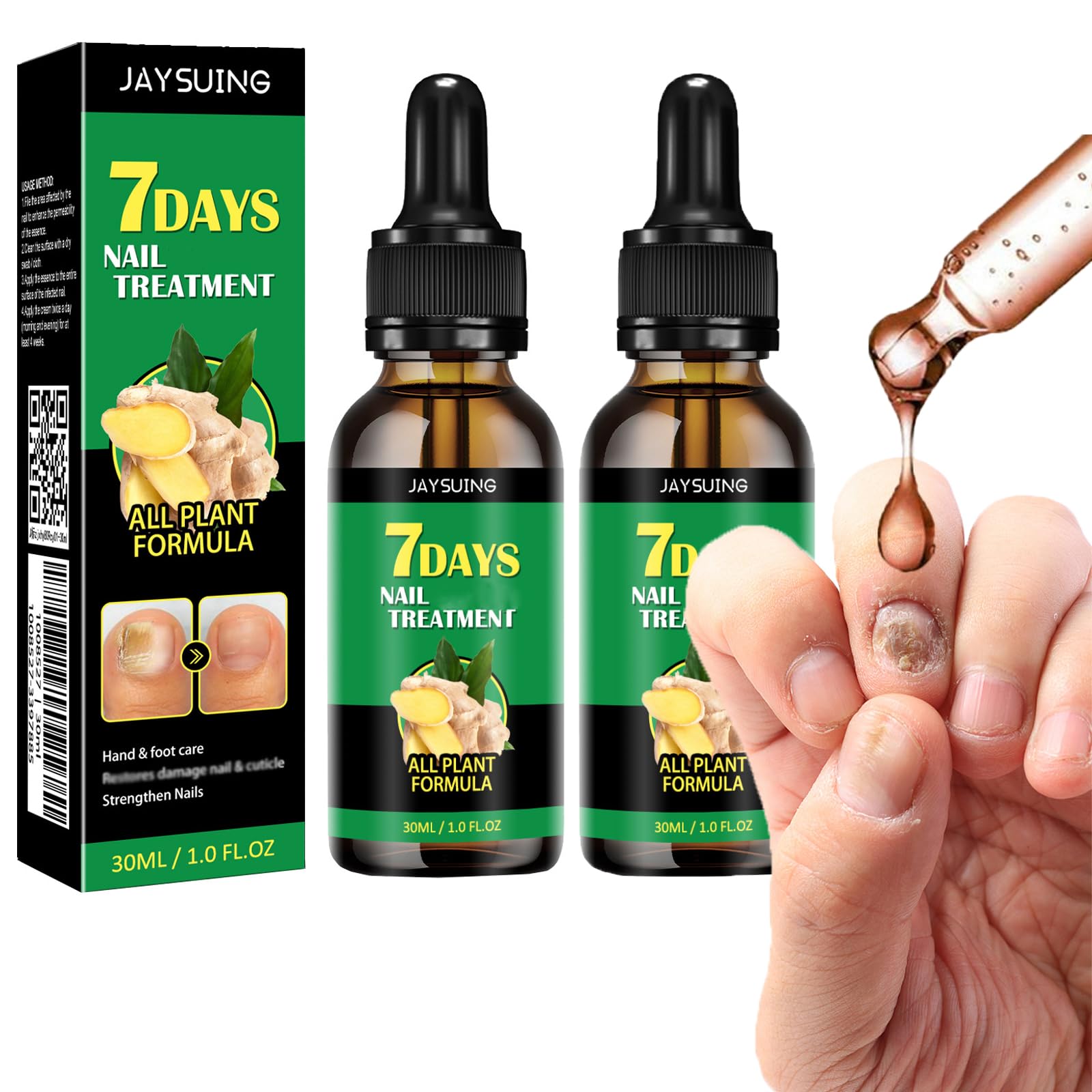 Ginger Nail Growth Serum & Cuticle Care Oil - 7-Day Nail Treatment for Stronger, Healthier Nails - Natural Ginger Nail Support for Dry, Brittle Nails & Cuticle Repair (2Pcs, 1 Fl.oz) - Perfect for At-Home Manicures & Professional Nail Care
