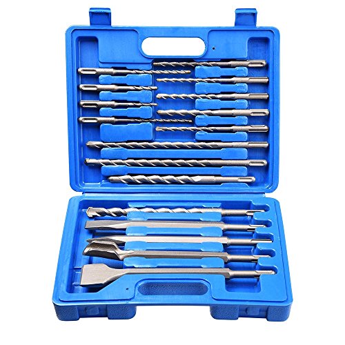 SDS Plus Rotary Hammer Drill Bits Set & Chisels - 17pcs Concrete Masonry Hole Tool Kit with Storage Case | Ideal for Concrete Drilling, Demolition & Construction Projects