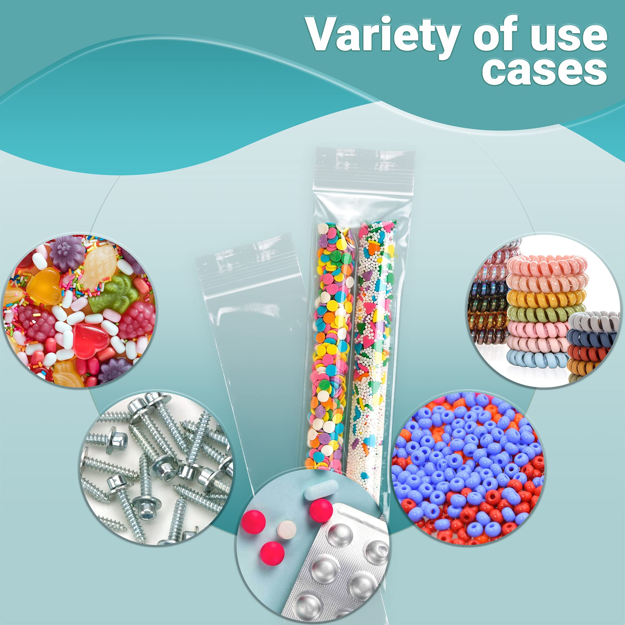 1000 Pack 2x8 Inches Clear Reclosable Zipper Bags - 2 Mil Thick Waterproof Plastic Storage Bags for Jewelry, Crafts & Industrial Use | Durable Zip Closure for Organizing Small Items, Beads & DIY Supplies