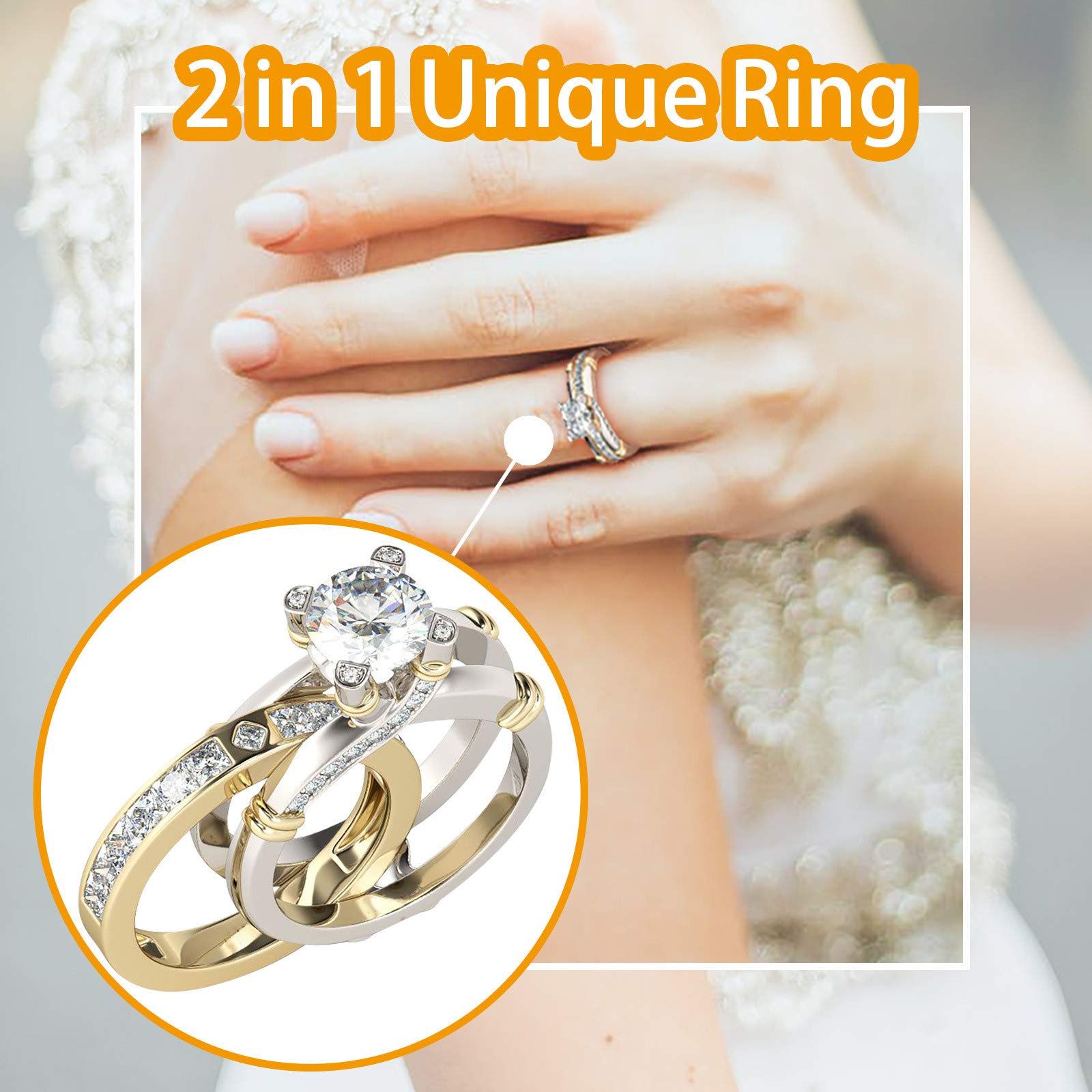 2 in 1 Simulated Diamond & CZ Engagement Ring - Gold Plated Wedding Band, Solitaire Statement Jewelry for Women (Size 10) | Perfect for Bridal, Anniversary & Special Occasion Gifts