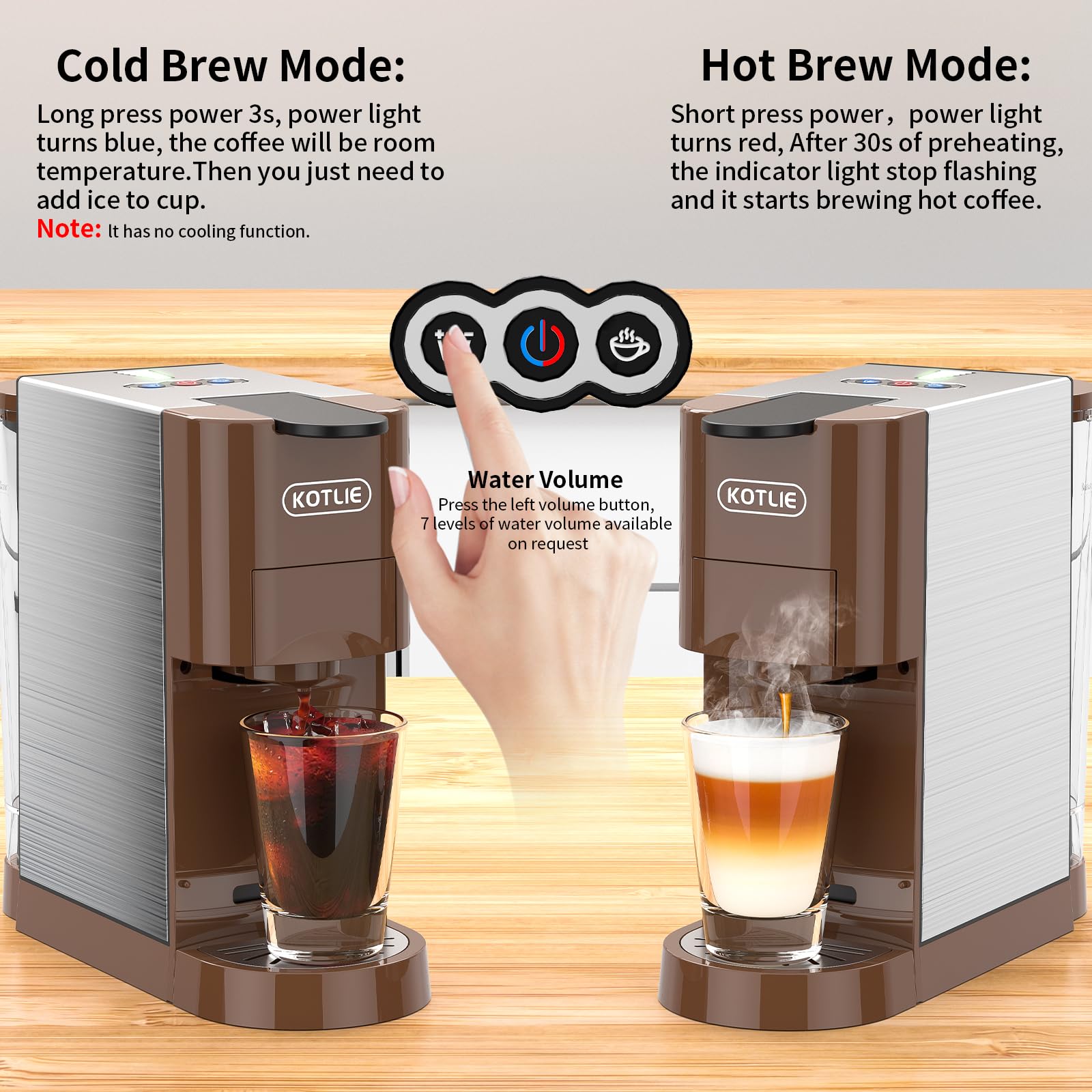 KOTLIE 5-in-1 Espresso Machine with 19Bar Pressure - Compatible with NES* Original, Dolce Gusto, K-Cup, Ground Coffee & illy 44mm ESE Pods | Hot & Cold Brew Coffee Maker with 7 Water Levels (AC-513HF) | Perfect for Home, Office & Small Cafes