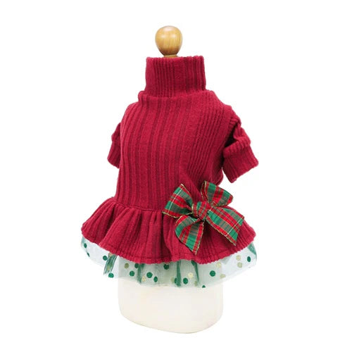 Christmas Turtleneck Knit Sweater Dress with Tulle Skirt - Holiday Party Outfit for Women, Festive Winter Fashion, Xmas Family Gathering & Office Celebration Attire
