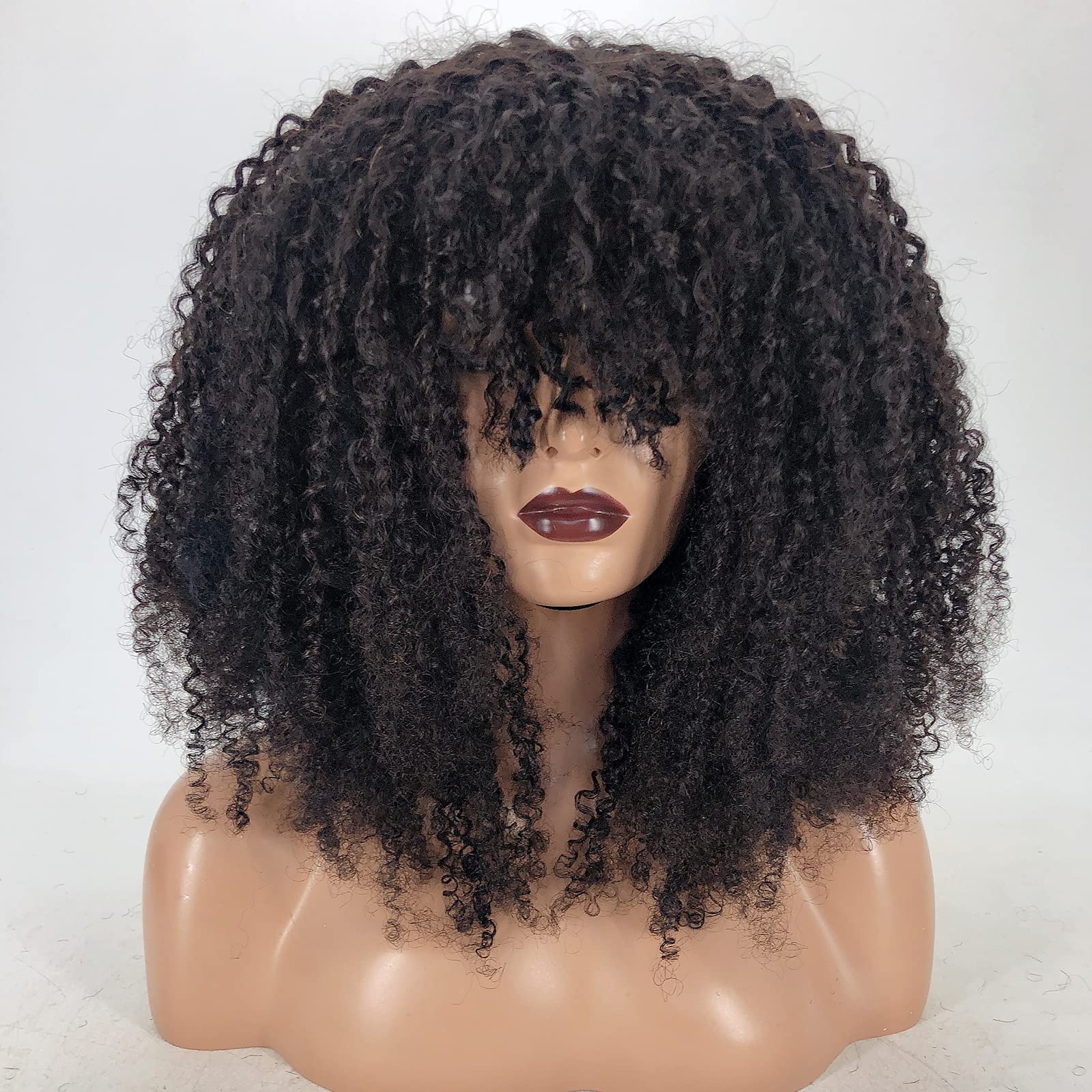 Zigzag Afro Kinky Curly Human Hair Wig with Bangs - 20 Inch Short Machine Made Scalp Top Wig 250% Density for Black Women | Perfect for Daily Wear, Cosplay & Special Occasions