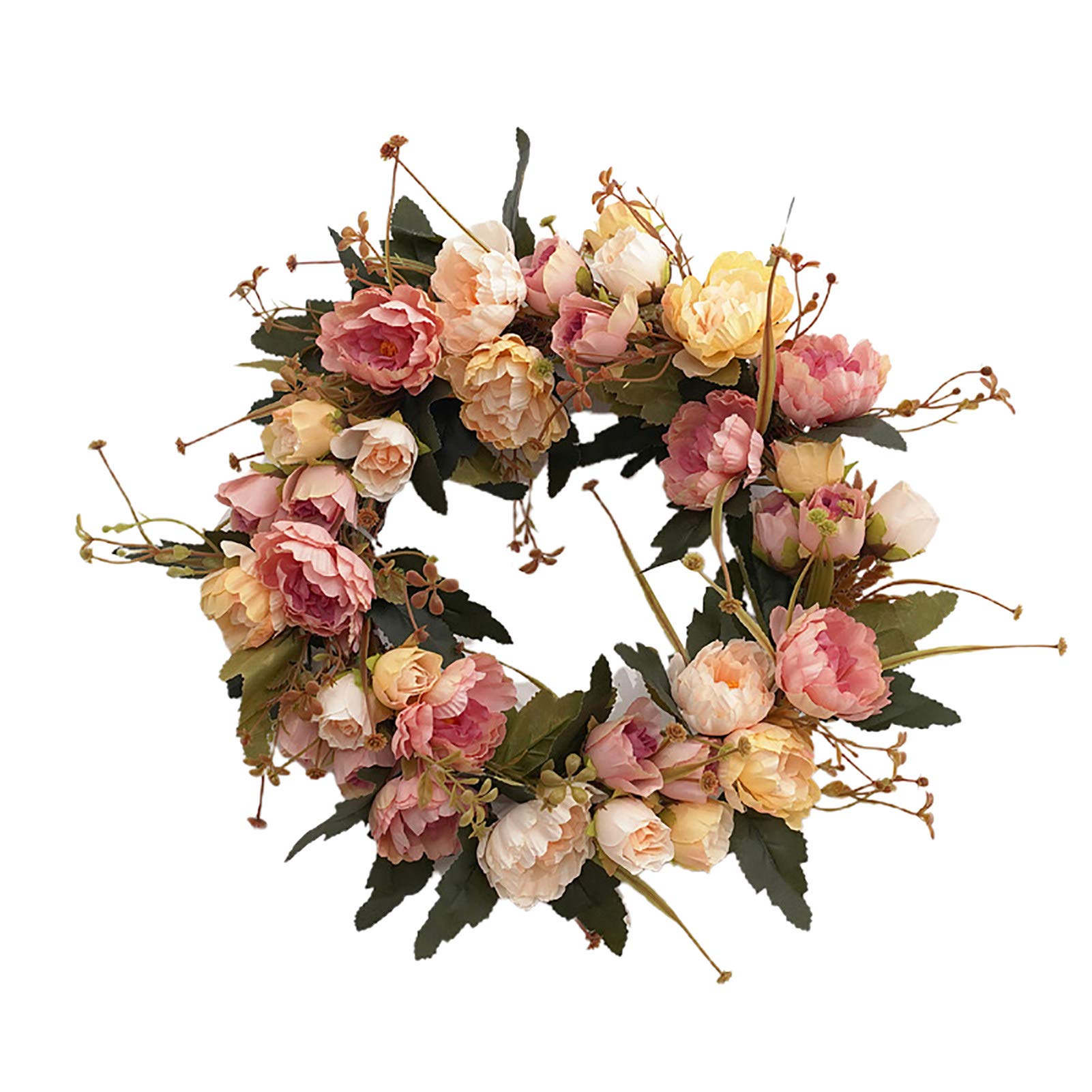UV Resistant Artificial Peony Flower Wreath - Fake Outdoor Plants for Wedding, Party & Wall Decor - Champagne Color - Perfect for Home, Garden, and Event Decoration