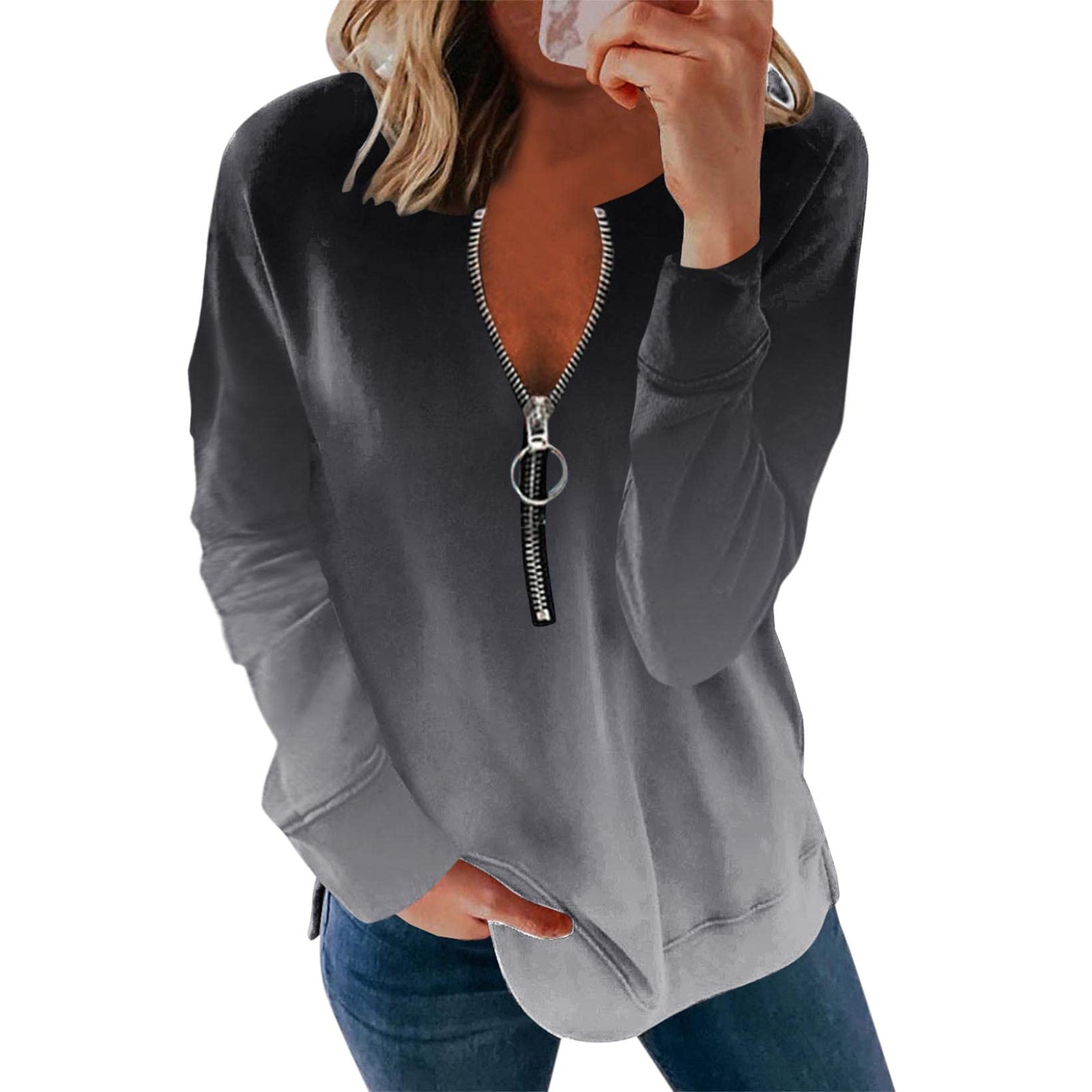 Women's Long Sleeve Tie Dye Sweatshirts with Zipper - Casual Fashion Tops for Fall & Winter | Perfect for Layering, Outdoor Activities & Everyday Wear