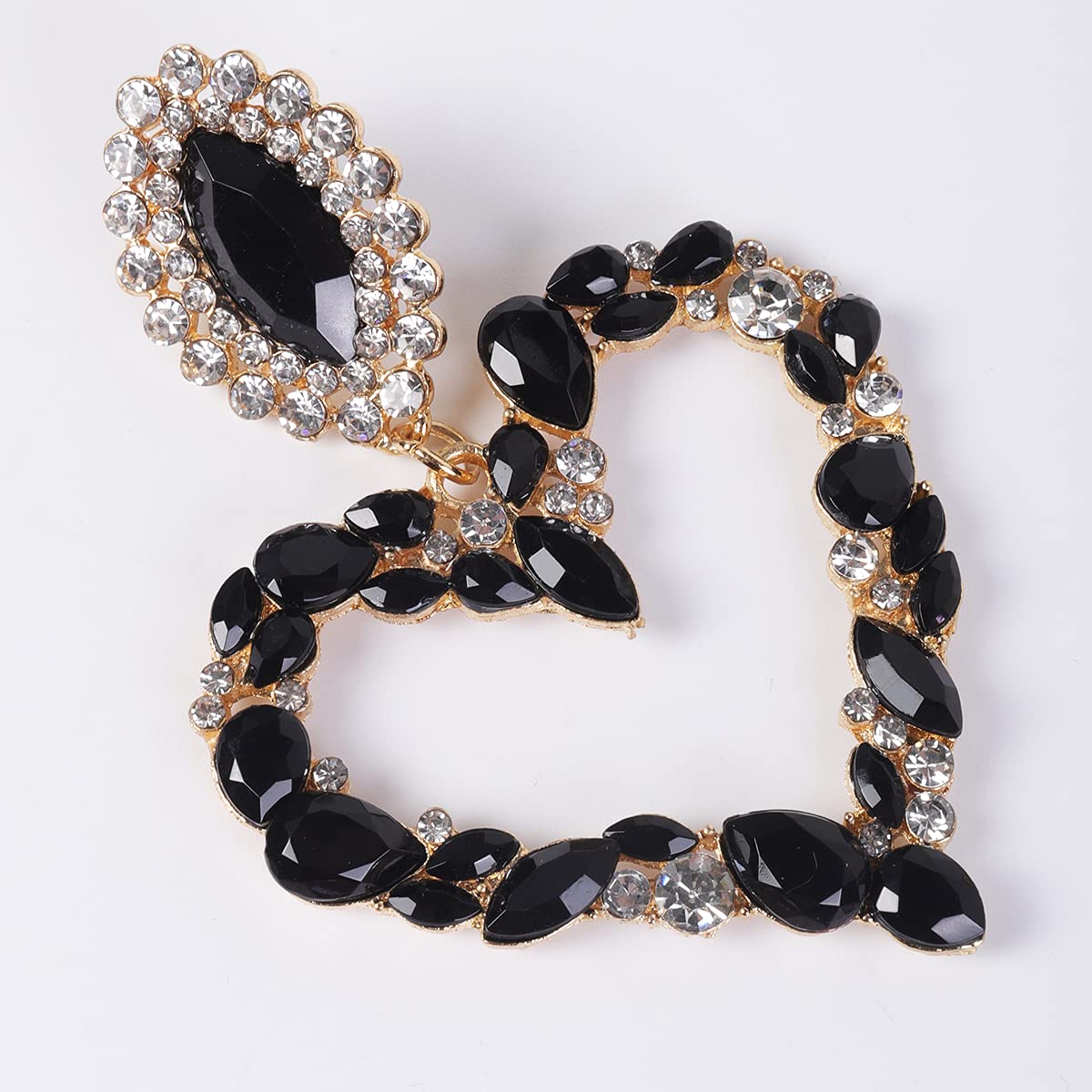 Xerling Large Heart Rhinestone Crystal Dangle Earrings - Elegant Statement Drop Earrings for Women | Perfect for Brides, Weddings, Parties & Special Occasions