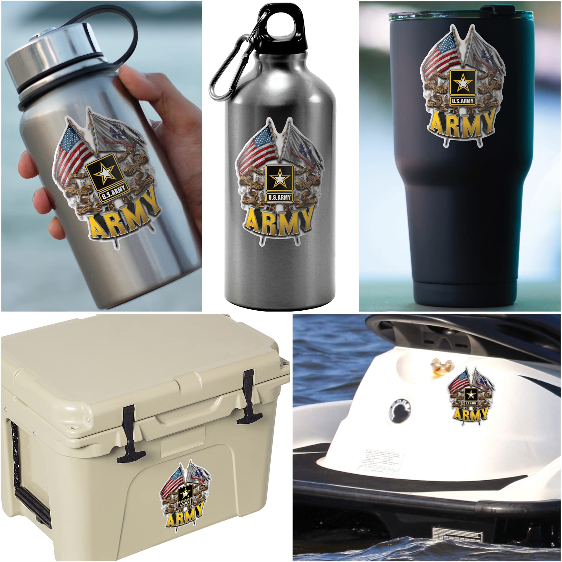 Premium Collectible US Army Decals (12in, 4-Pack) - Durable Vinyl Military Double Flag Stickers for Cars, Laptops, Helmets & Windows - Patriotic Gifts for Soldiers, Veterans & Supporters - Perfect for Home Decor, Vehicle Accessories & Military Appreciation Gifts