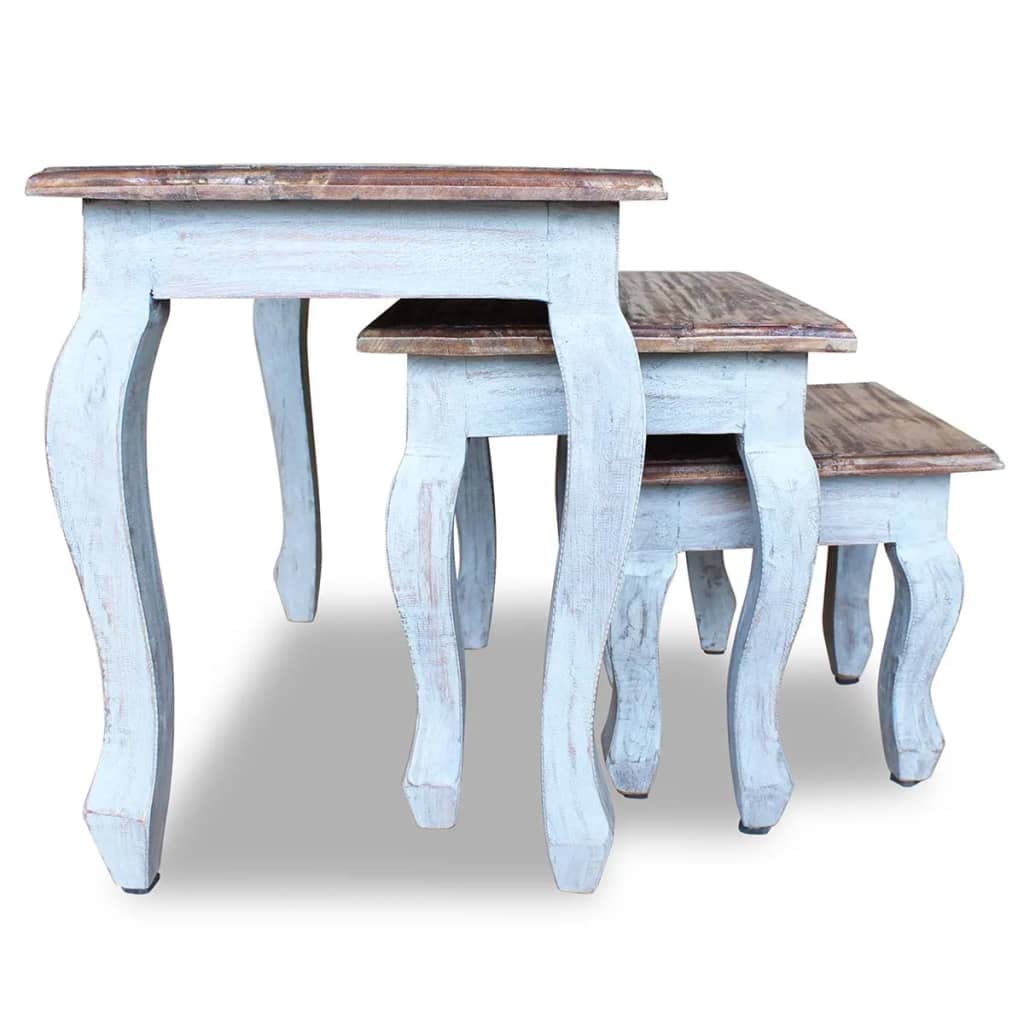 3-Piece Nesting Table Set - Solid Reclaimed Wood Side Tables for Living Room, Bedroom & Office - Space-Saving Modern Home Furniture for Small Spaces