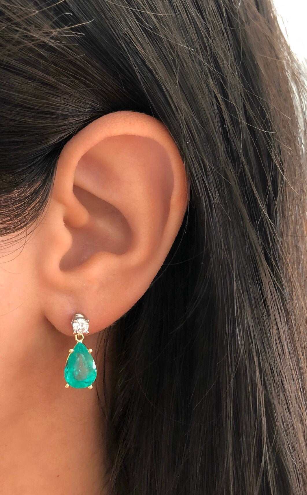 5.93tcw Tear Drop Emerald & Diamond Dangle Earrings 14K Gold - Elegant Jewelry for Women, Perfect for Weddings, Parties & Special Occasions