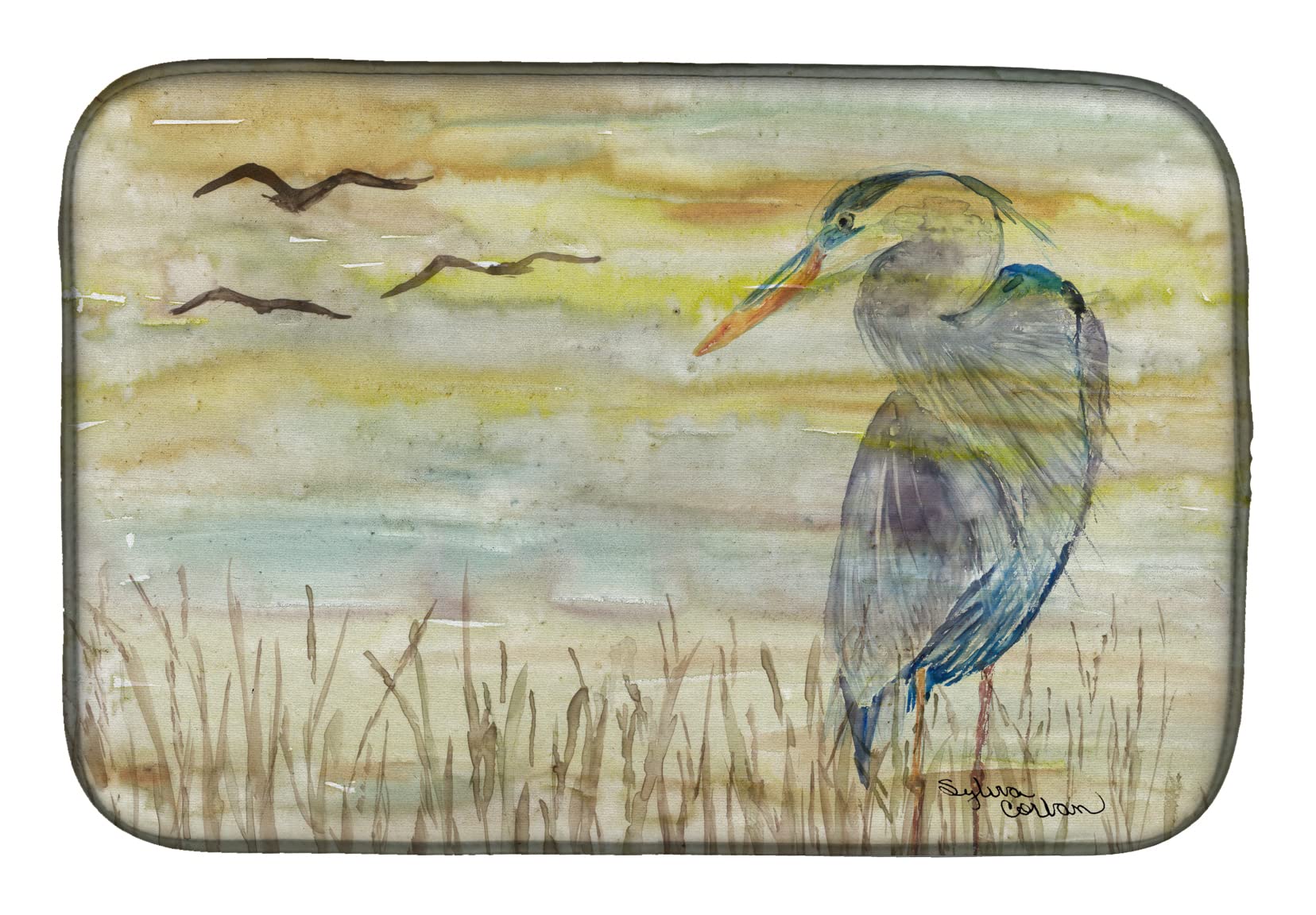 Blue Heron Dish Drying Mat - Absorbent Kitchen Counter Pad (14x21