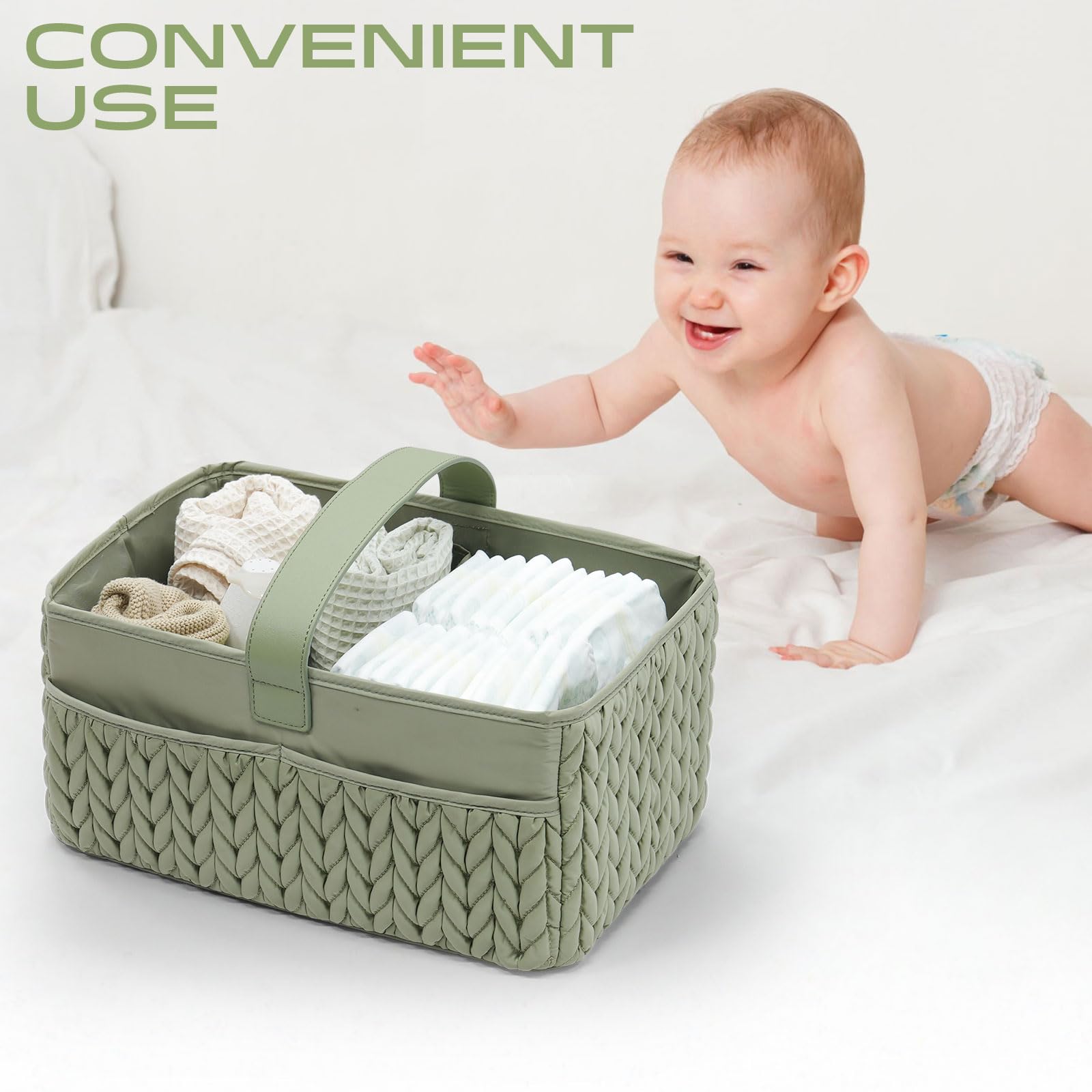 Luxury Baby Diaper Caddy Organizer - Nursery Storage Basket for Newborn Essentials, Portable Baby Travel Basket for Diapers & Wipes, Baby Shower Gift (Mint Green) | Perfect for Nursery Organization & On-the-Go Parenting