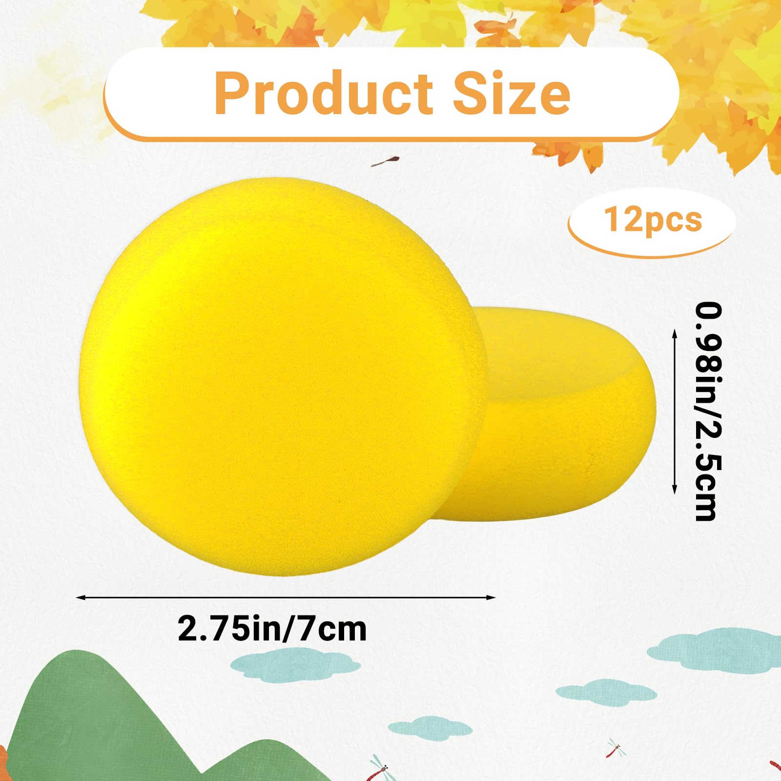 12 Pack Round Painting Sponges - 2.95 Inch Yellow Artist Sponges for Watercolor, Face Painting & Crafts | Synthetic Clay Sponge Applicators for DIY Art Projects & Kids Activities