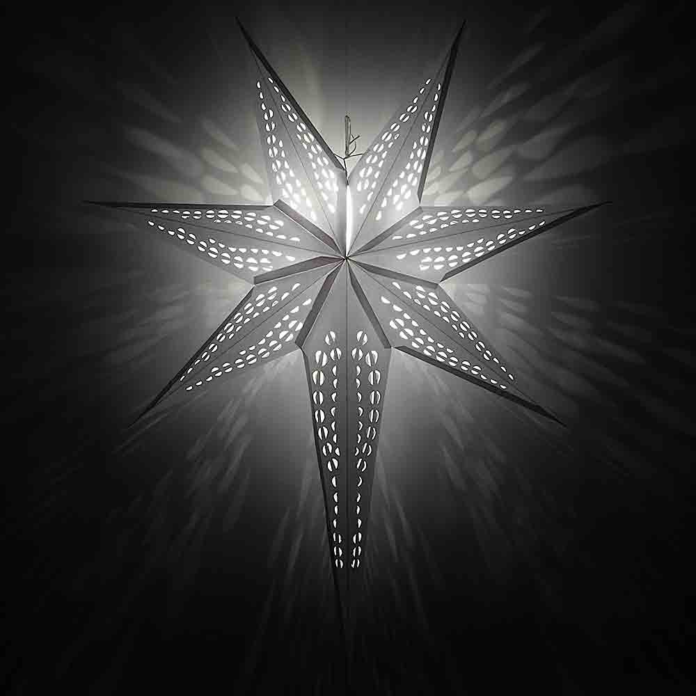 36 Pack White Long Tail Paper Star Lanterns - Hanging Decorative Party Lights for Wedding, Baby Shower & Home Decor