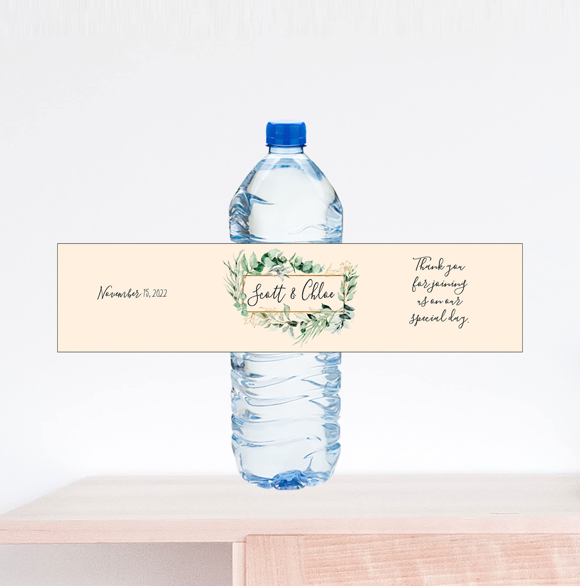 Eucalyptus Floral Wedding Water Bottle Labels - Elegant Customizable Stickers for Bridal Shower, Reception & Party Decor - Perfect for DIY Wedding Favors & Drink Markers