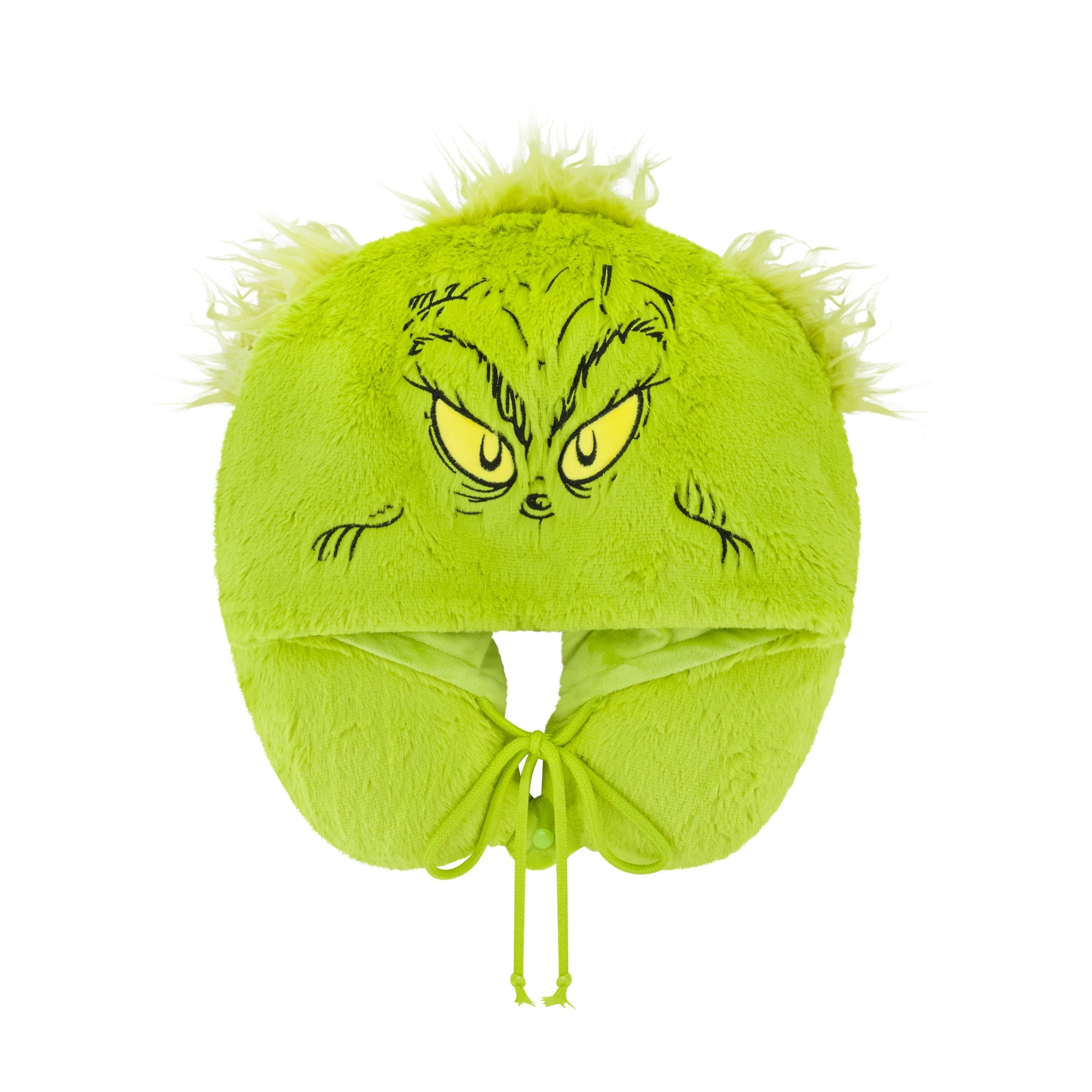 Grinch Face Hooded Fur Neck Pillow - Soft Plush Travel Pillow for Christmas, Movies & Cozy Comfort - Perfect for Holidays, Flights & Home Relaxation