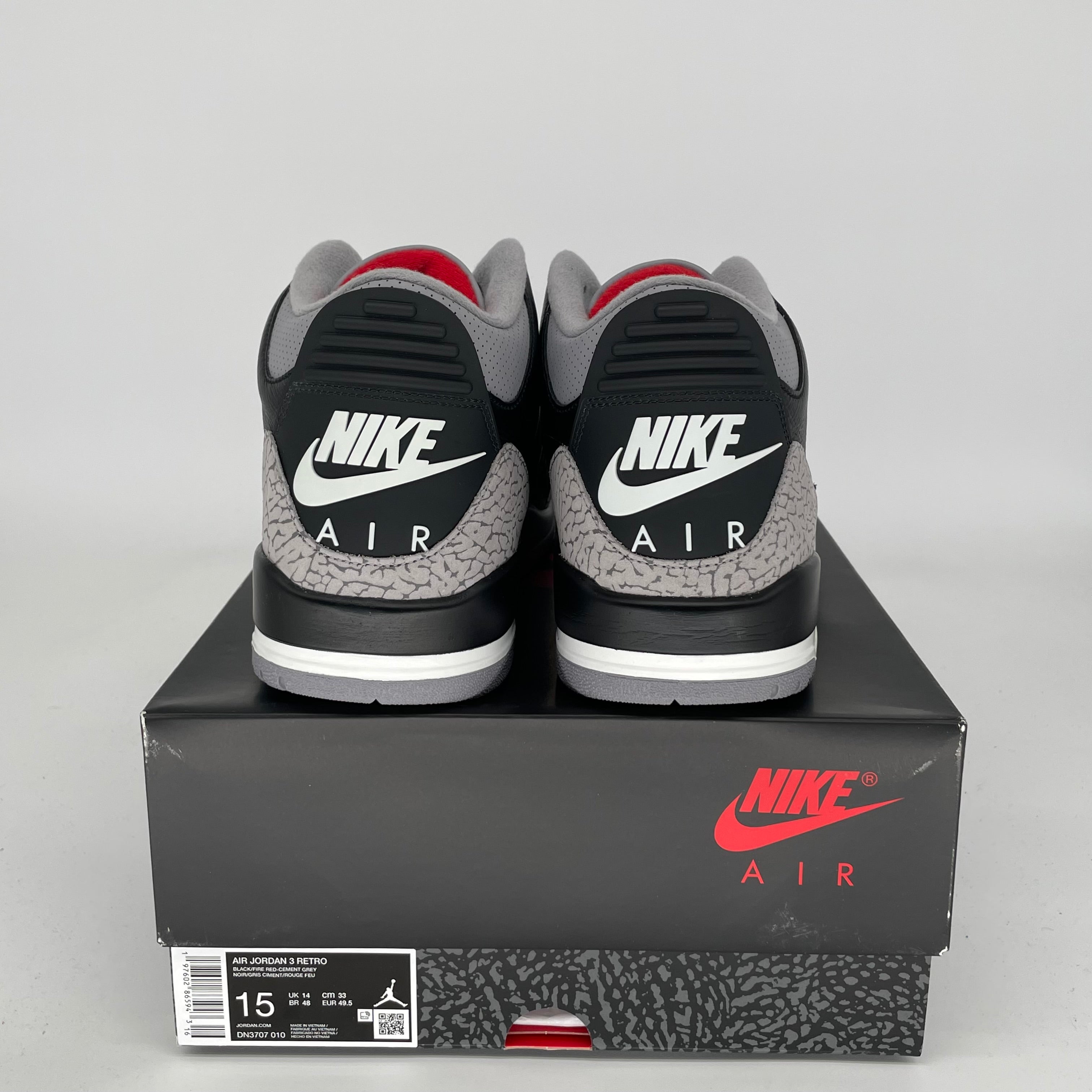AIR JORDAN 3 Retro Black Cement Men's Basketball Shoes Size 15 - DN3707-010 | Authentic Sneakers for Streetwear & Basketball Games