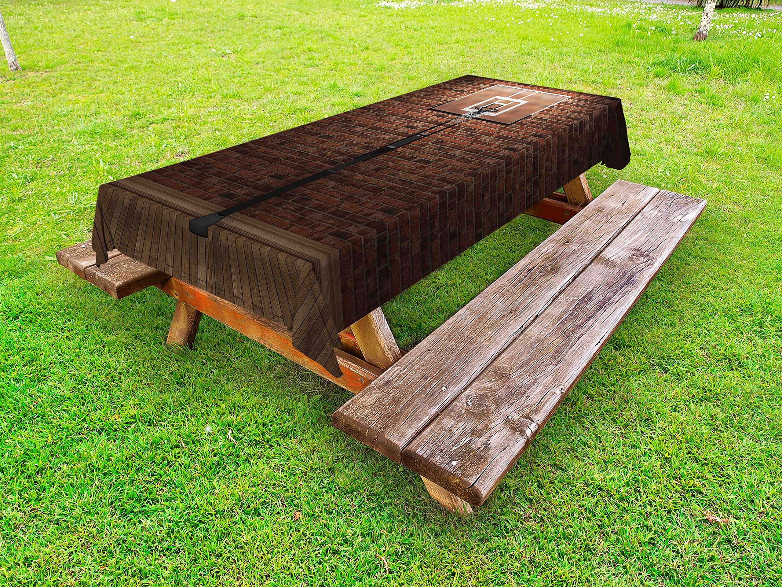 Ambesonne Basketball Themed Tablecloth - Vintage Brick Wall & Hoop Design - Washable Indoor/Outdoor Picnic Table Cover - 58
