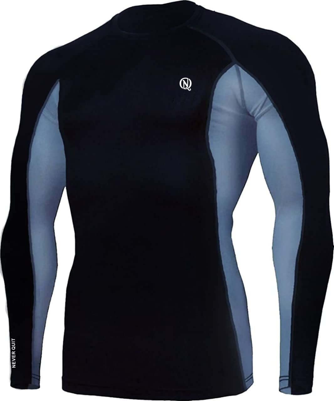NEVER QUIT Women's Compression Top Full Sleeve T-Shirt - Moisture Wicking Workout Shirt for Running, Yoga & Gym (Medium, Grey-Black) | Athletic Performance & Recovery Wear