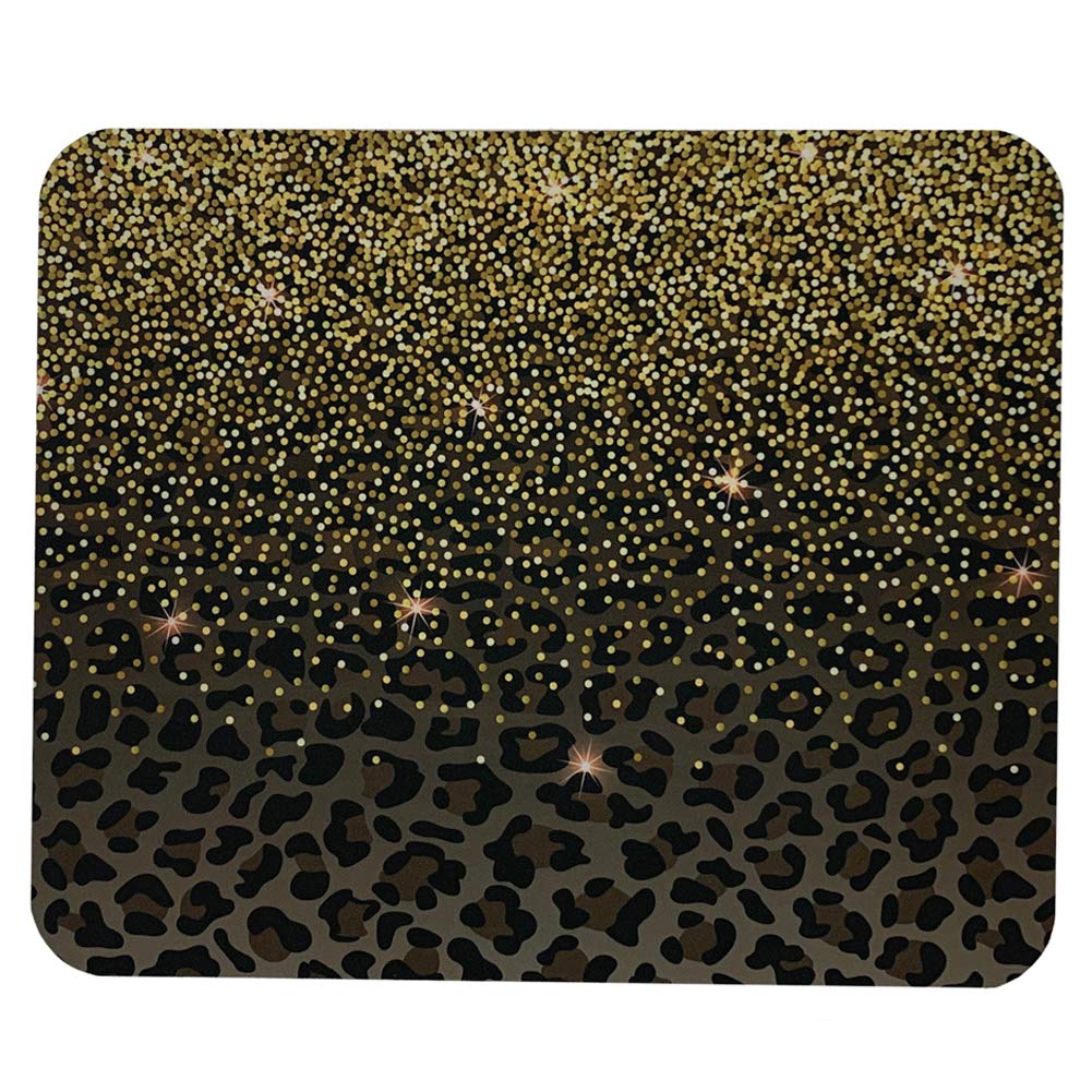 Stylish Leopard Print & Gold Glitter Computer Mouse Pad - Non-Slip Desk Accessory for Gaming, Office & Home Use
