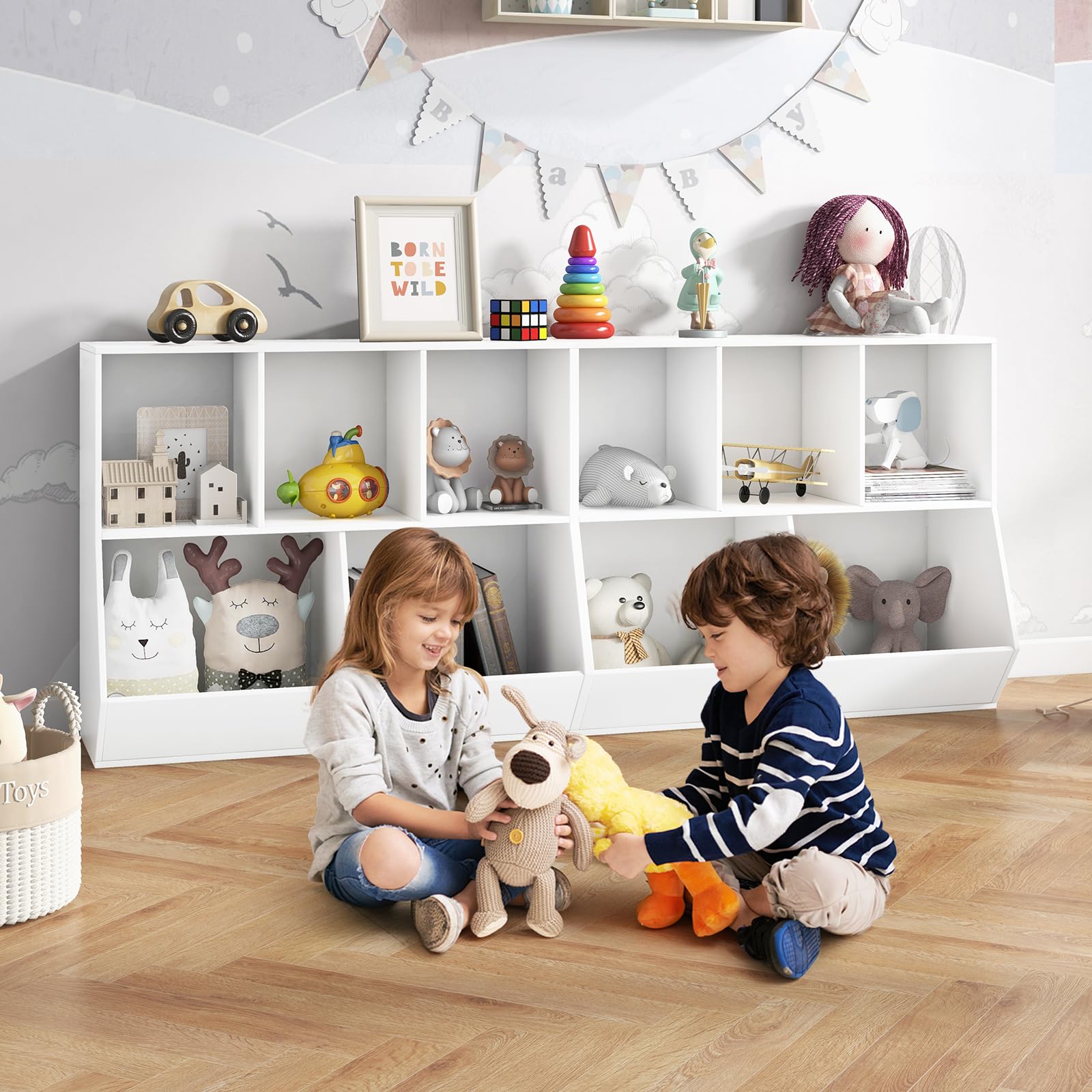 5 Cubby Open Wooden Kids Bookshelf & Toy Organizer - Toddler Playroom Storage for Bedroom, Nursery, and Daycare Organization
