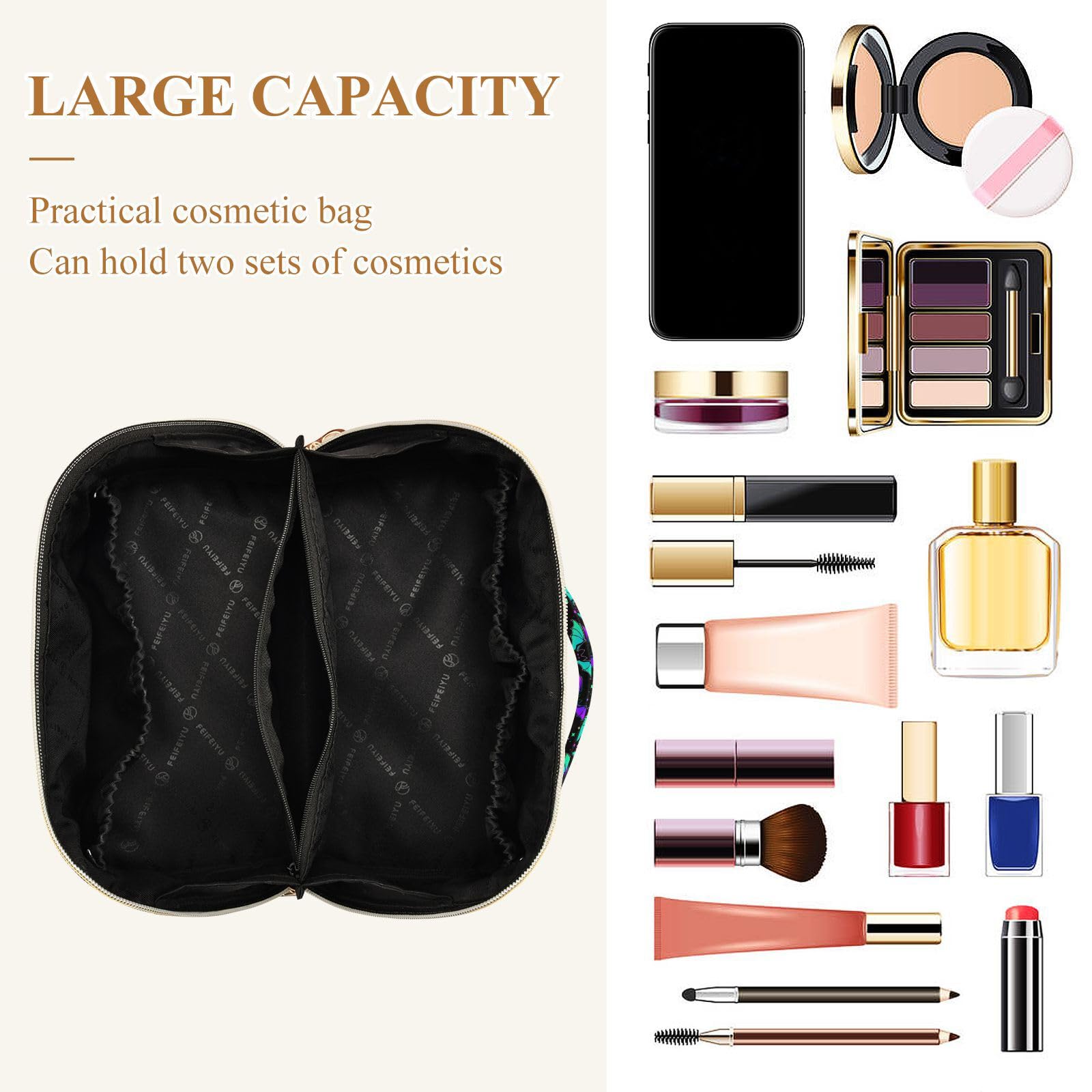 Halloween Luminous Bats Makeup Organizer Bag - Large Capacity Travel Cosmetic Case for Women | Perfect for Travel, Parties & Everyday Use
