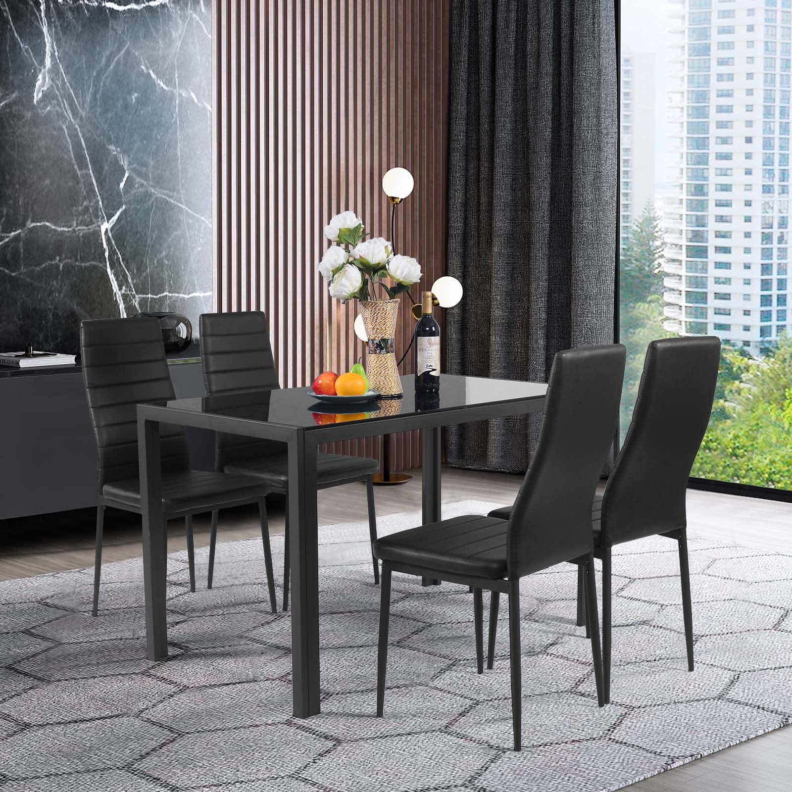 Giantex Set of 4 Upholstered Dining Chairs with Stain-Resistant PVC Leather, Non-Slip Foot Pads - Easy to Clean & Assemble, High Back Kitchen & Dining Room Chairs (Black) - Perfect for Home, Restaurant, and Office Use