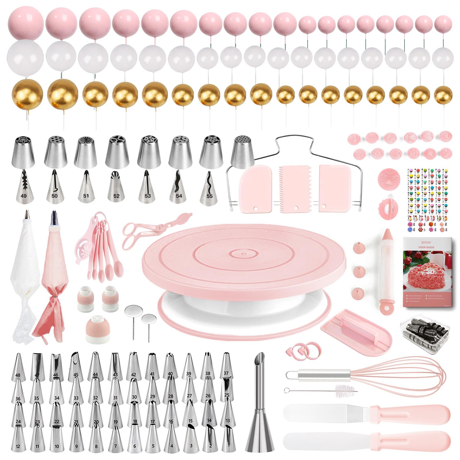 **227PCS Cake Decorating Kit with Cupcake Toppers, Rotating Turntable & Tools - Complete Baking Set for Beginners & Cake Lovers - Perfect for Birthday, Wedding & DIY Cake Decorating**