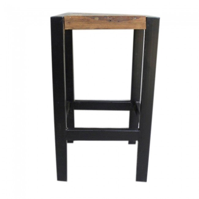 French Industrial Reclaimed Wood Bar Stool Set - Rustic Pub & Kitchen Counter Height Stools for Home, Cafe, and Restaurant Decor