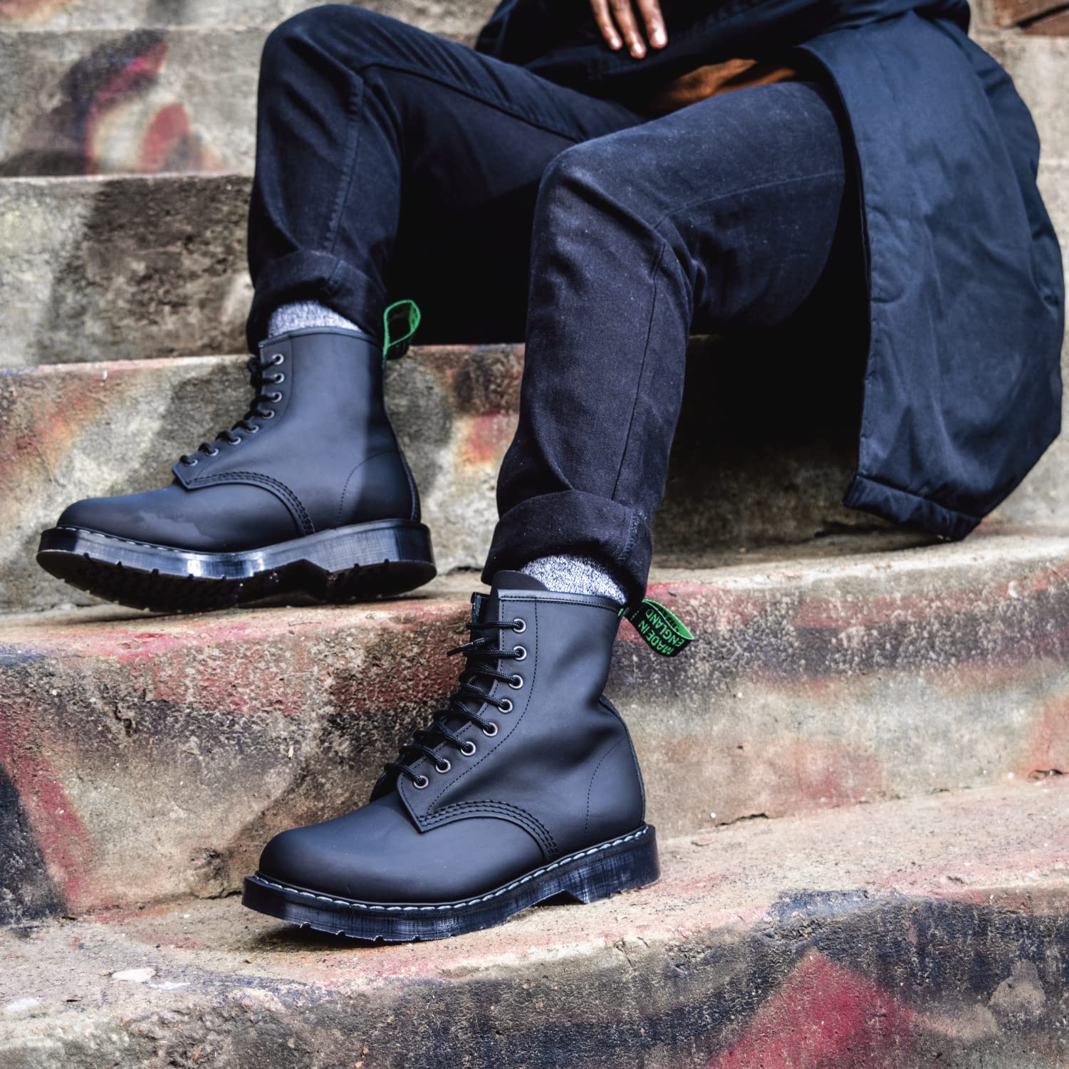 Solovair Greasy 8 Eye Derby Boots - Black Leather Unisex Shoes for Men & Women | Perfect for Work, Casual Wear & Outdoor Activities
