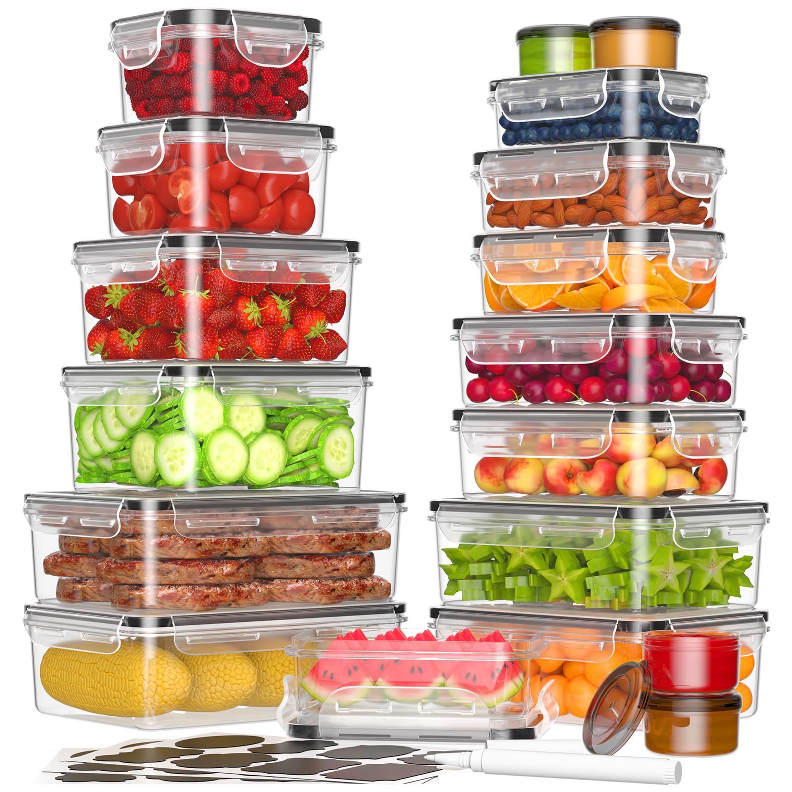 36-Piece BPA-Free Plastic Food Storage Containers Set with Lids (18 Containers & 18 Lids) - Leak Proof, Reusable Kitchen & Pantry Organization with Labels & Marker - Perfect for Meal Prep, Leftovers, and Bulk Food Storage
