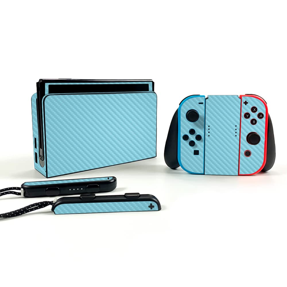 Premium Carbon Fiber Skin for Nintendo Switch OLED - Solid Baby Blue | Protective & Durable Textured Finish | Easy to Apply | Made in USA | Perfect for Gaming Protection & Style Enhancement