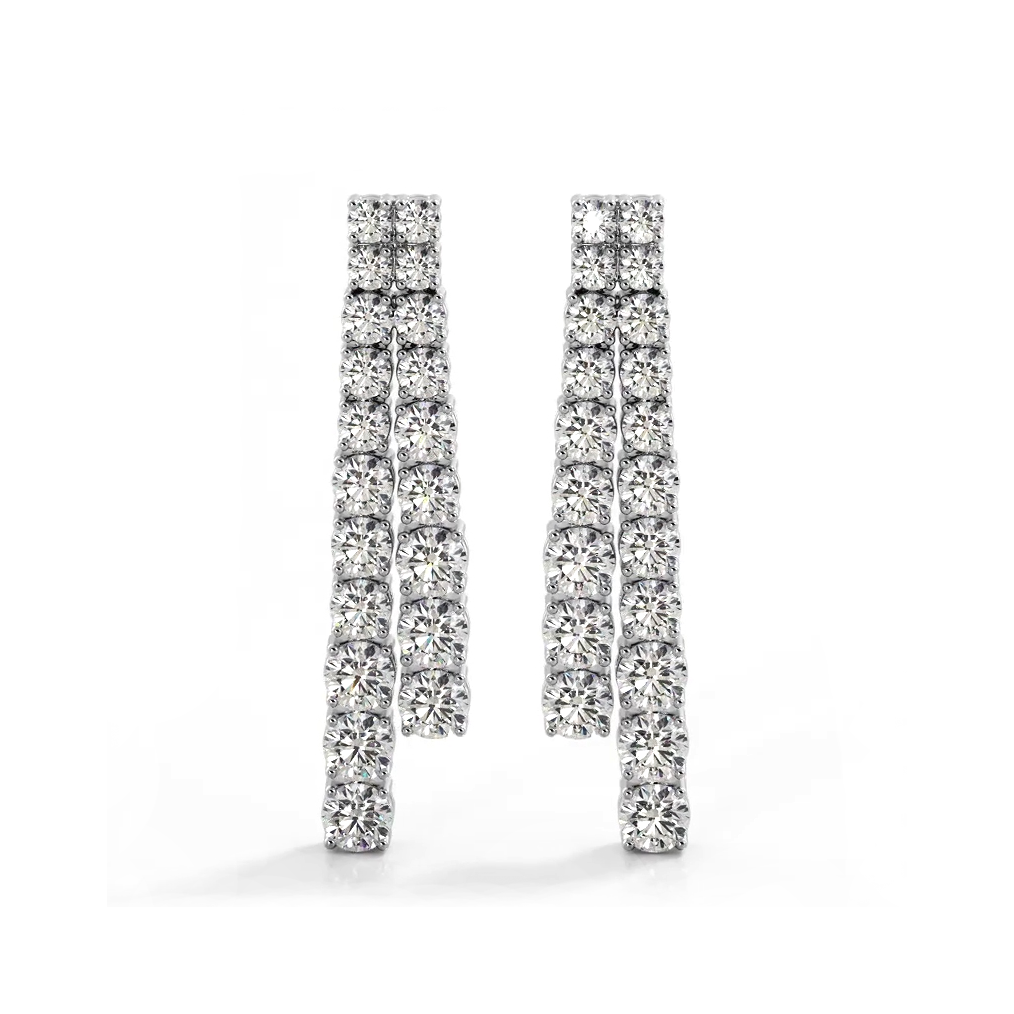 2.50 Carat Total Weight (CTW) Graduated Round Diamond Two Row Drop Earrings for Women - Elegant Dangling Earrings for Weddings, Parties & Special Occasions