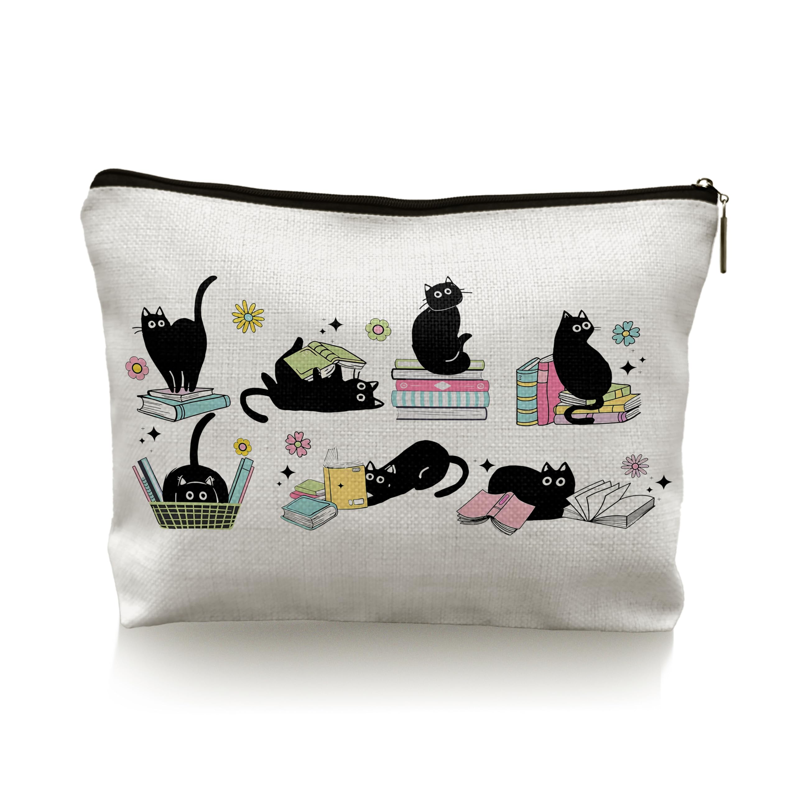 Black Cat Makeup Bag - Perfect Gift for Book Lovers & Cat Enthusiasts | Cute Cat Cosmetic Pouch for Women | Ideal for Travel, Daily Use & Book Club Meetings | Cat Themed Gifts for Readers & Cat Moms