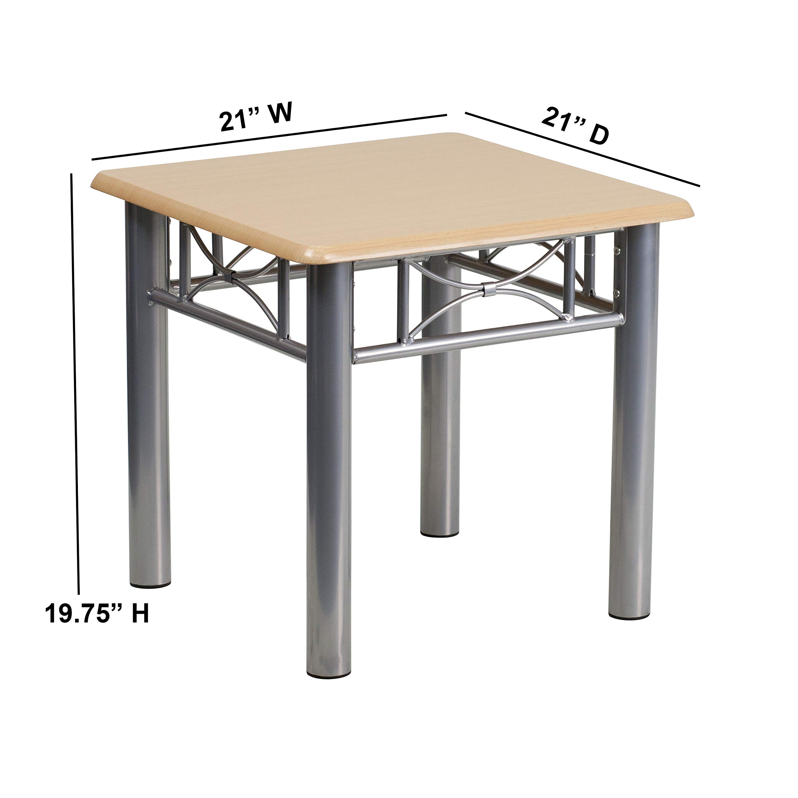 Flash Furniture Troy Natural Laminate End Table with Silver Steel Frame - Modern Side Table for Living Room, Bedroom & Office - Compact Nightstand with Durable Metal Base