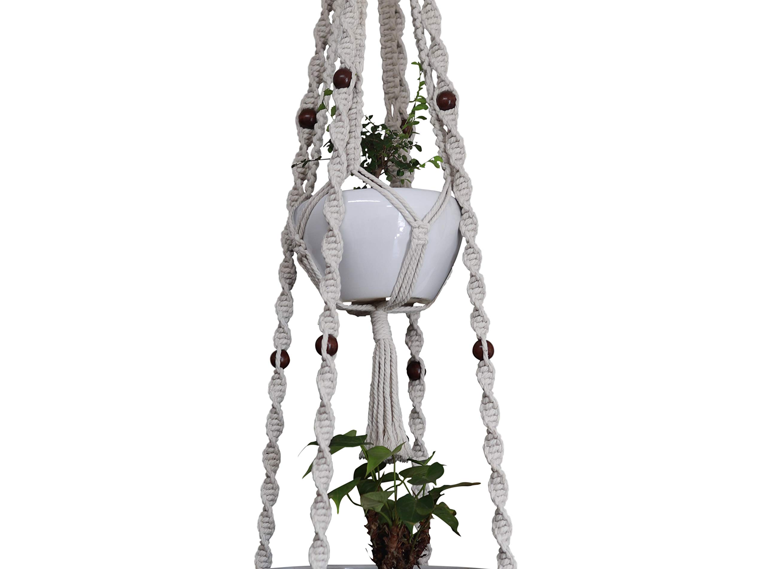 Macrame Plant Hanger with 4-Leg Double Deck Design - Holds Two 8-12 Inch Pots - 68 Inch Hemp Rope Hanging Planter Basket for Indoor & Outdoor Use (Ivory White) - Perfect for Boho Home Decor, Balcony Gardens, and Living Room Plant Displays