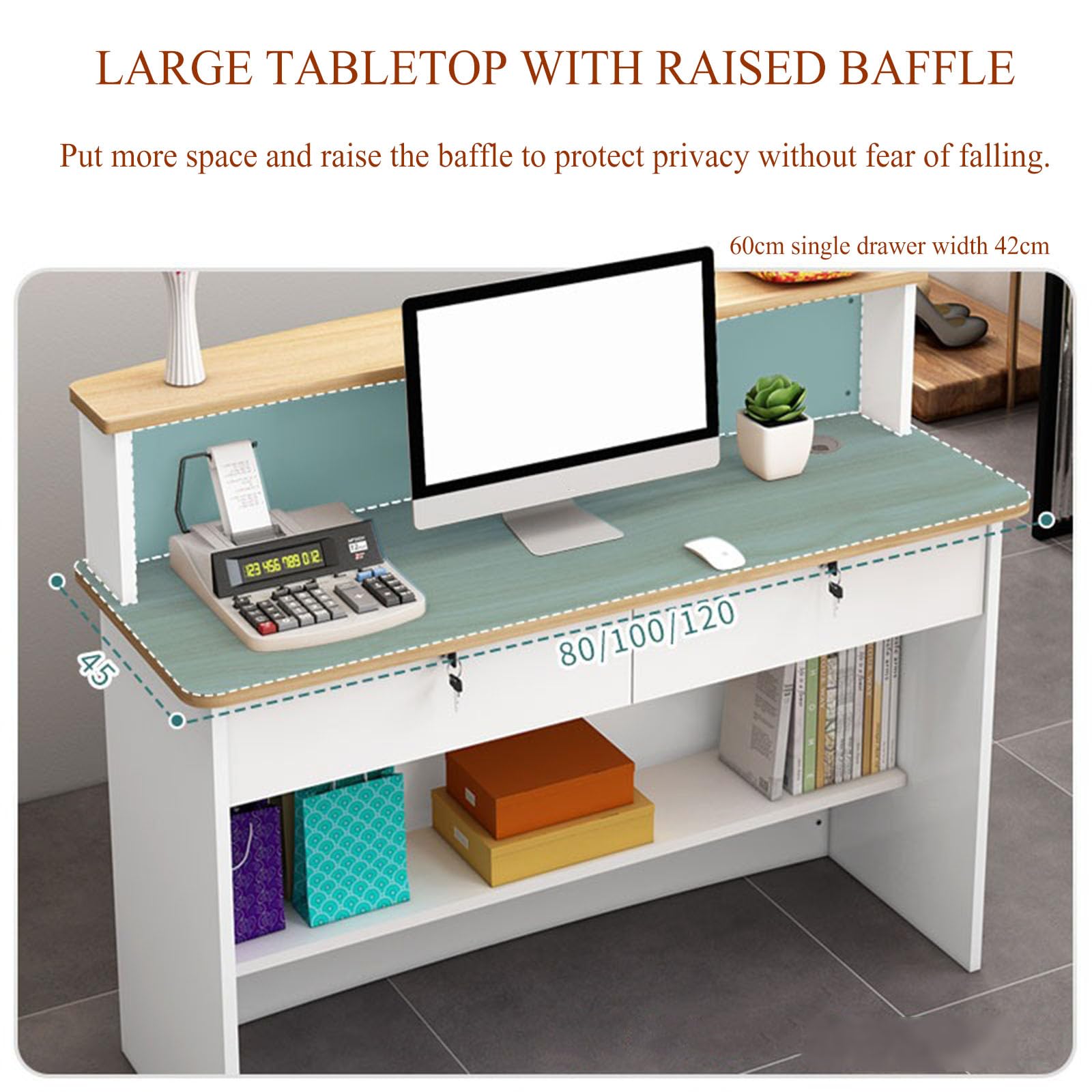 Modern Reception Desk Counter with Lockable Drawers - Retail, Supermarket, Convenience Store, Salon & Office Computer Desk - Perfect for Checkout Counters, Clothing Stores & Professional Reception Areas