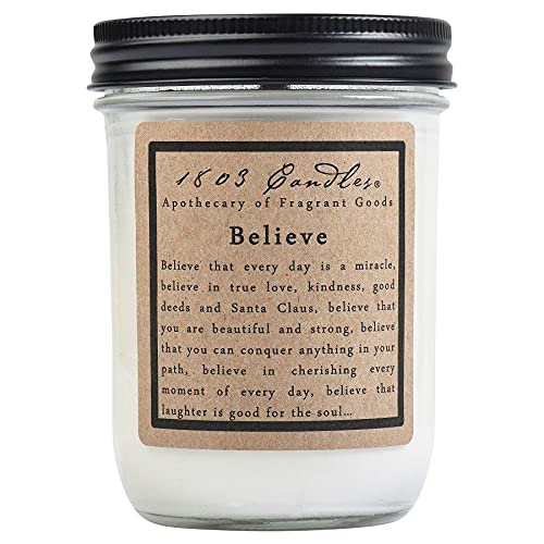 1803 Candles - 14 oz. Jar Soy Candle (Believe Scent) - Handmade Natural Soy Wax Candle for Home, Relaxation & Gifts - Long Lasting Fragrance for Living Room, Bedroom & Office