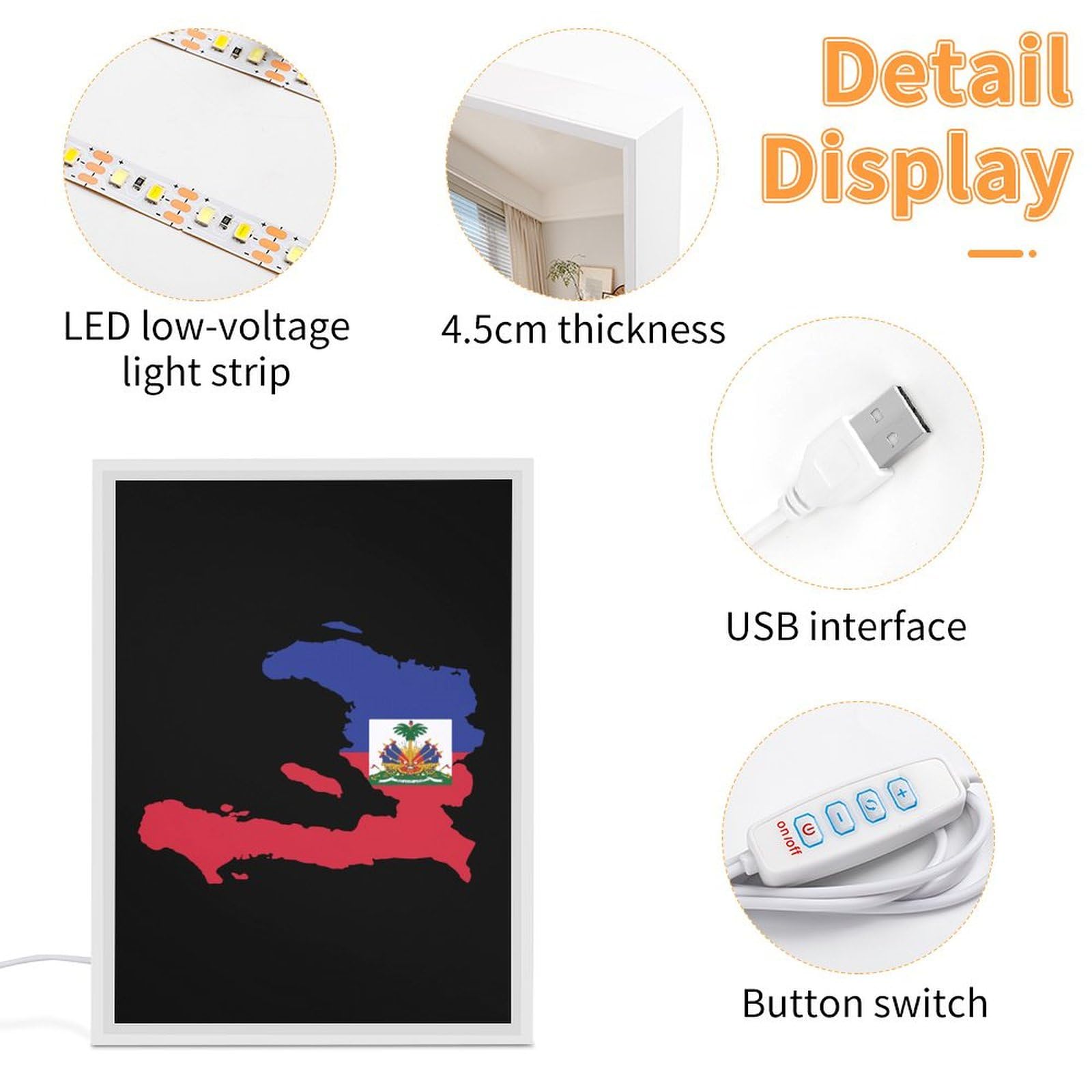 Haitian Flag Map Mirror Night Light - Personalized LED Desk Lamp for Home Office Decor | Perfect for Bedroom, Living Room, Dorm & Gift Giving