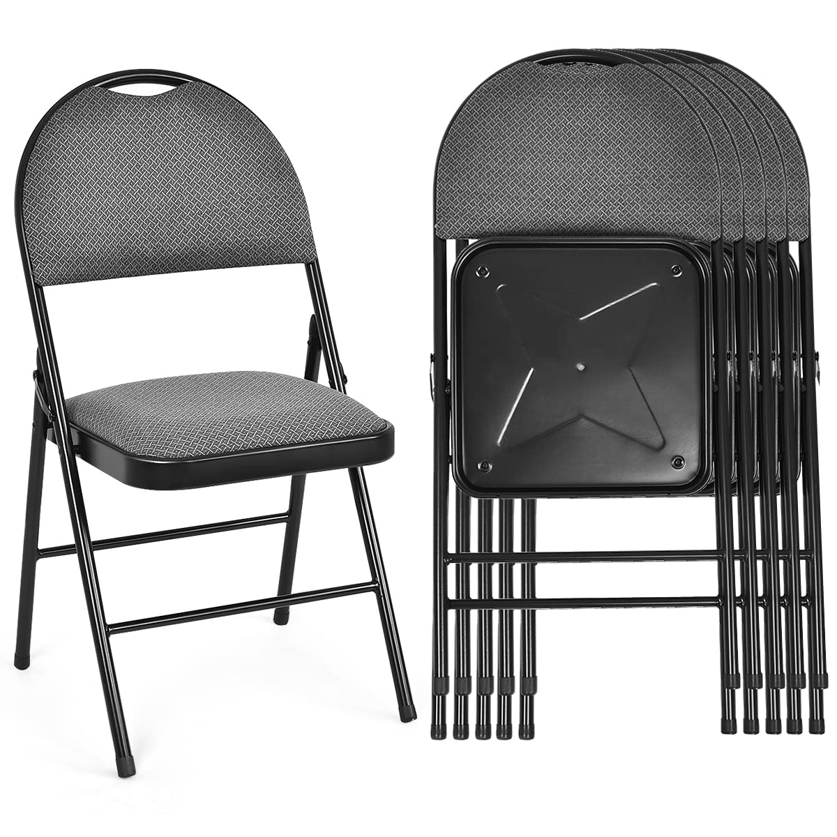 ARLIME 6-Pack Folding Chairs with Padded Seats - Sturdy Steel Frame, Comfortable Upholstered Cushion, Convenient Handle Hole - Perfect for Home, Office, Wedding, Church, School & Outdoor Events (Grey) - Ideal for Parties, Gatherings & Temporary Seating Solutions