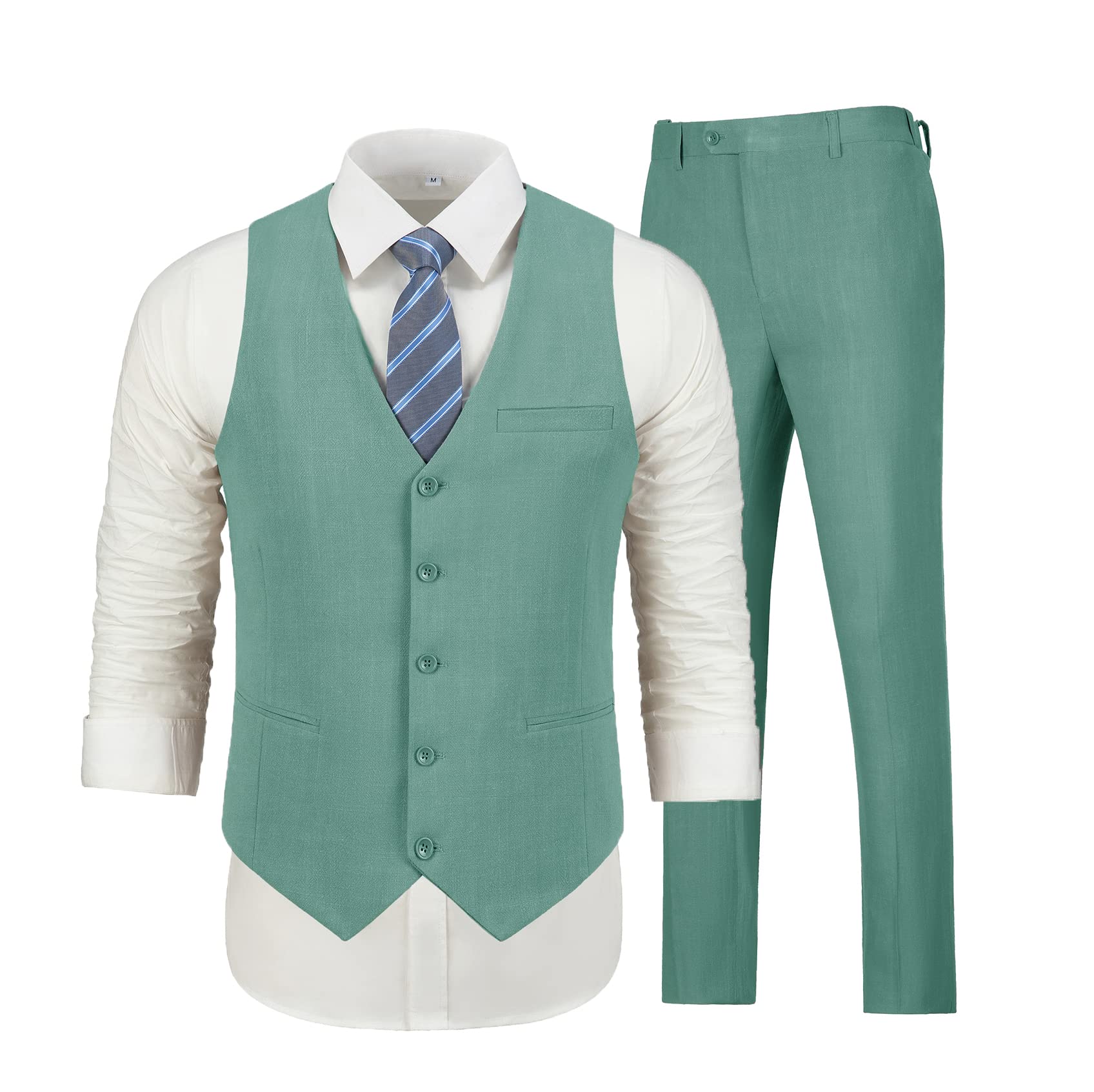 Men's Linen Suits - 2 Piece Casual Wedding Suit Set for Groomsmen | Summer Beach Tuxedo with Vest & Pants | Perfect for Outdoor Weddings, Beach Parties & Prom Events