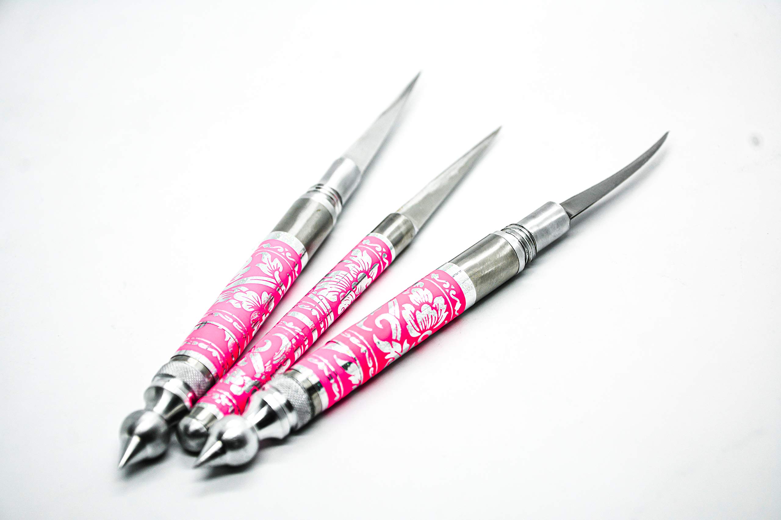 3-Piece Thai Soap Fruit & Vegetable Carving Knife Set (Pink) - Perfect for Fruit Carving, Garnishing, and Culinary Arts