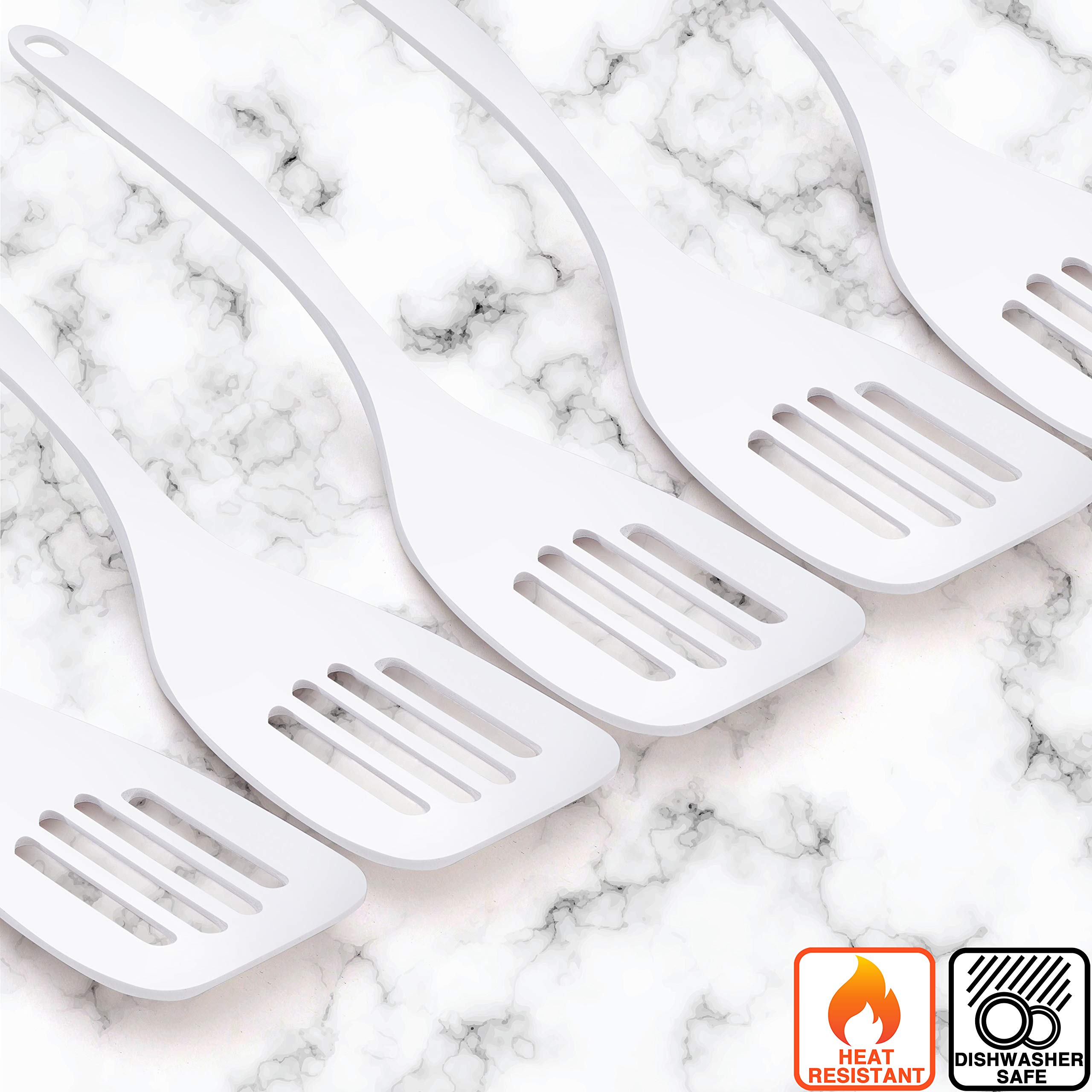 Ram-Pro 2-Pack Heavy Duty Melamine Spatula - Heat-Resistant Slotted Turner with Large Handle Hole - Perfect for Flipping Fish, Eggs & Pancakes - Durable Kitchen Utensil for Cooking, Grilling & Baking (Solid White)