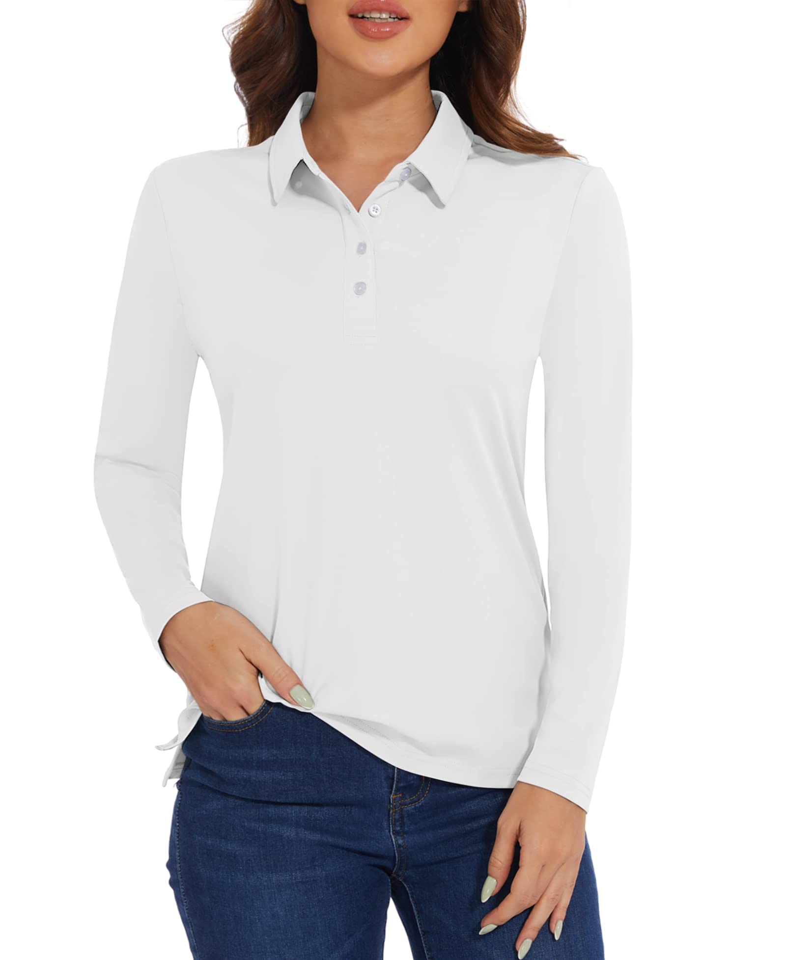 MAGCOMSEN Women's Long Sleeve Polo Shirt - UPF 50+ Sun Protection, Lapel Collar Button Down Top for Golf, Tennis & Outdoor Sports | Casual Work Wear & Active Lifestyle