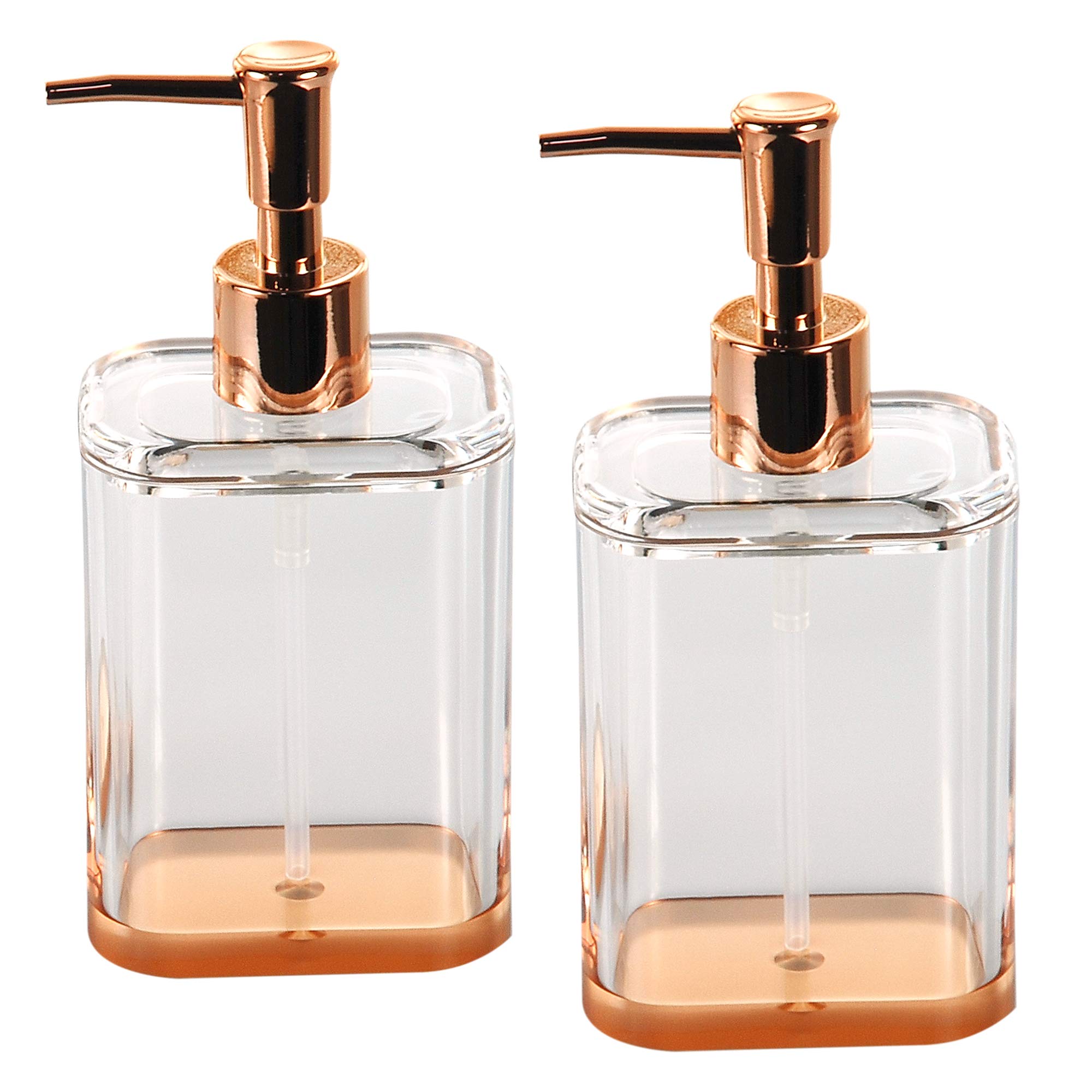 Premium Acrylic Soap Dispenser Set - Modern Bathroom Accessories for Liquid Soap & Lotion - Rose Gold/Clear Countertop Dispenser - Perfect for Home, Spa, and Guest Bathroom Decor