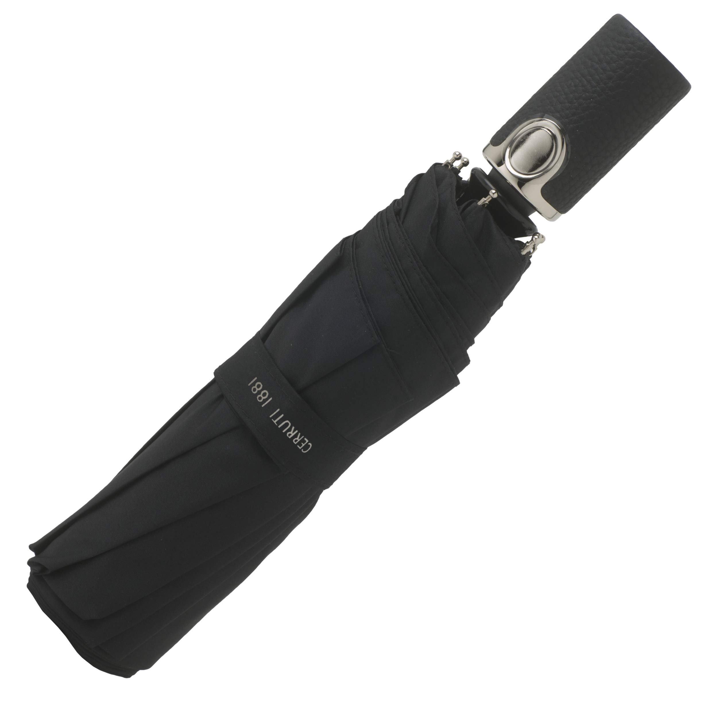 Cerruti 1881 Hamilton Black Compact Automatic Open Close Umbrella with Cover - Stylish Rain Protection for Business Commute & Outdoor Events